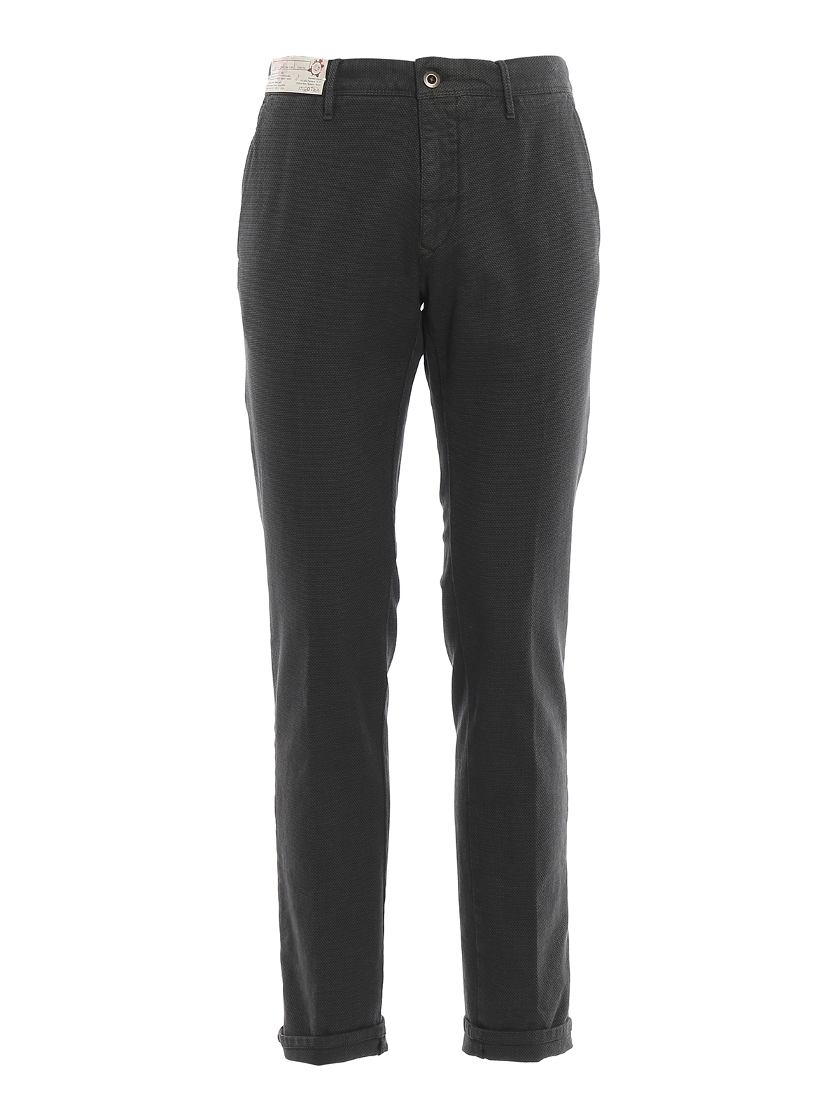 INCOTEX GREY TEXTURED COTTON TROUSERS