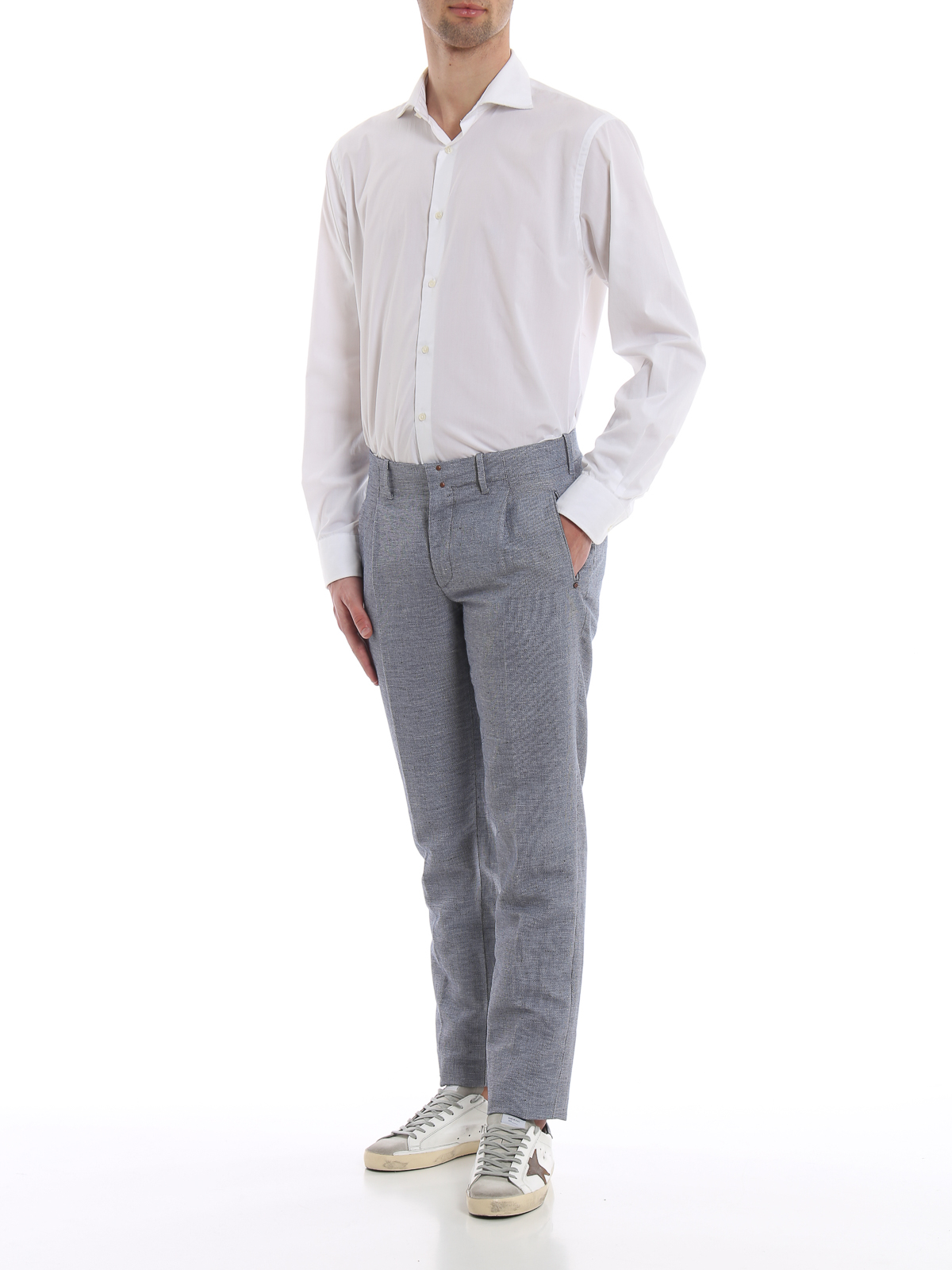 Casual trousers Incotex - Pattern 30 blue linen and cotton trousers -  V3004090190810