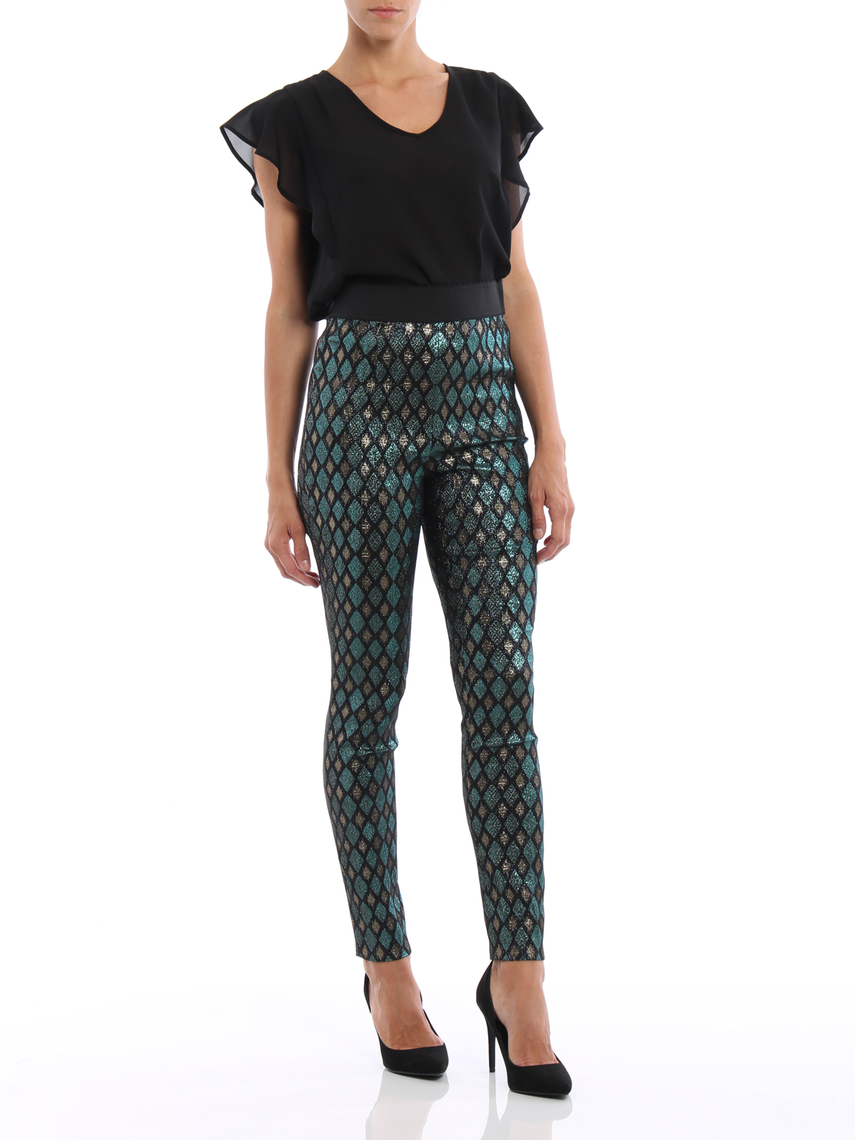 Iridescent jacquard cigarette pants 