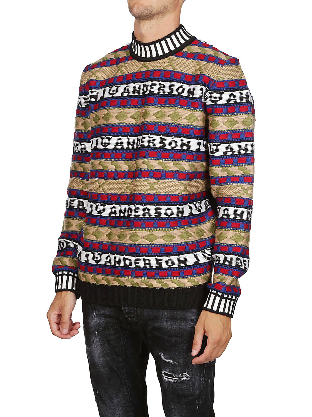 Logo patterned striped wool jumper 