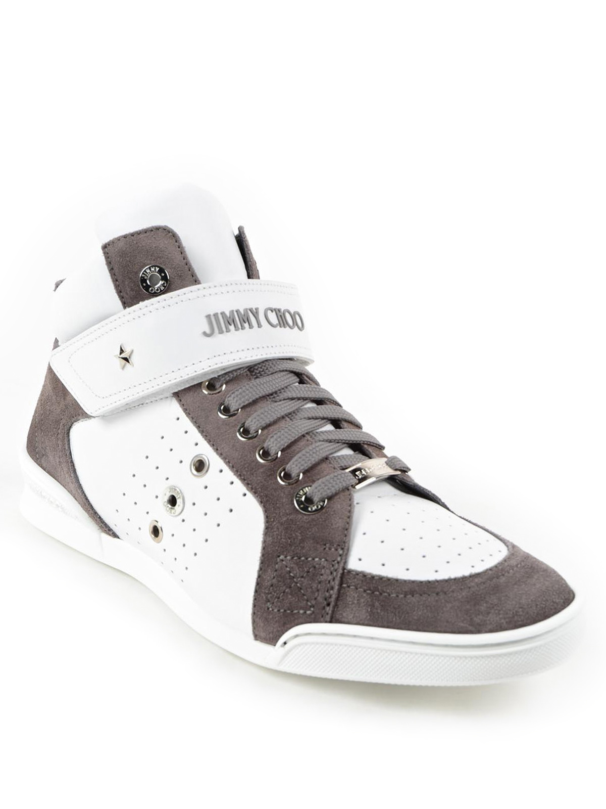 Jimmy Choo Lewis Two Tone High Top Sneakers Trainers Lewisocuwhiteiron