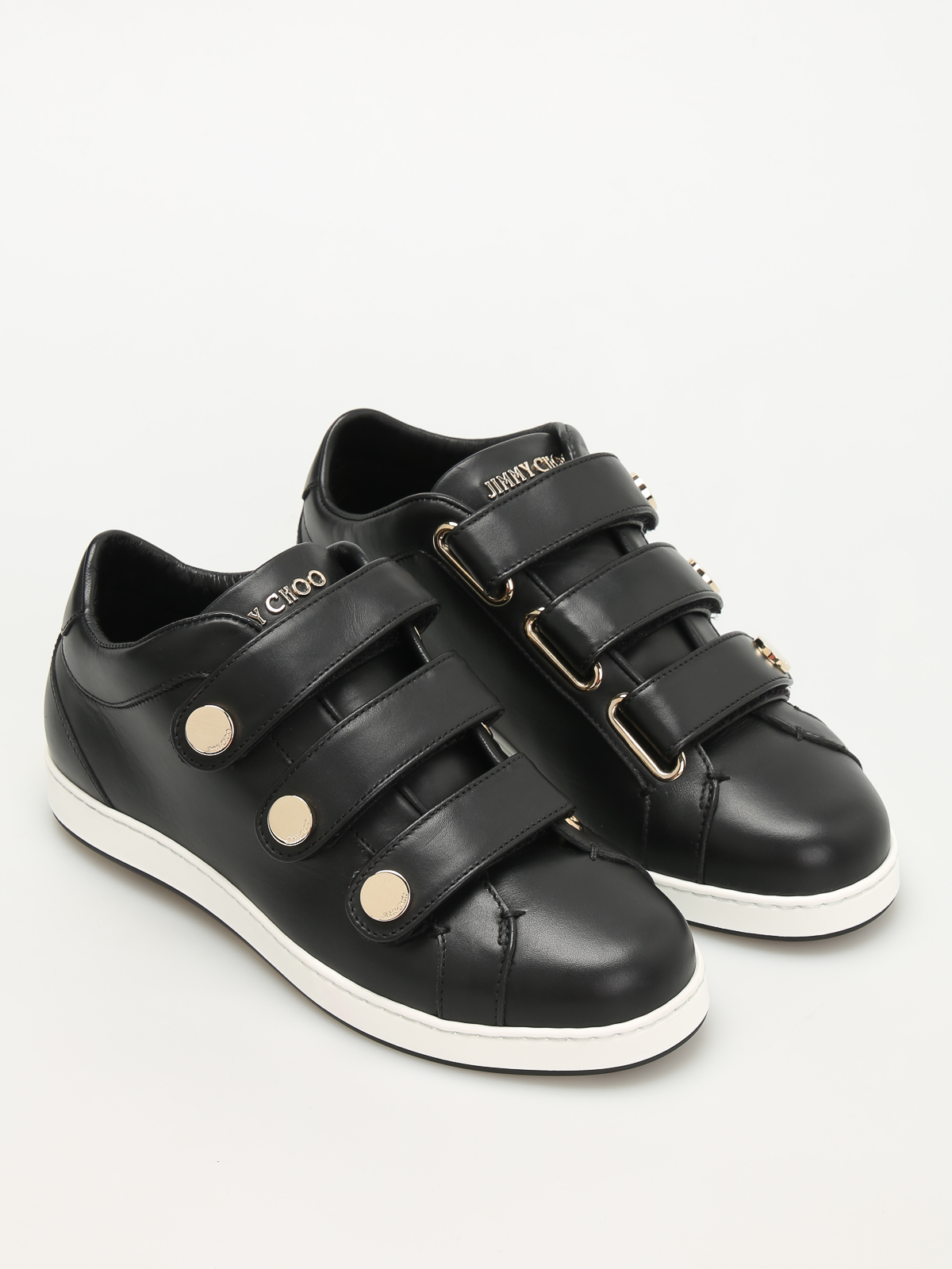 black leather velcro trainers