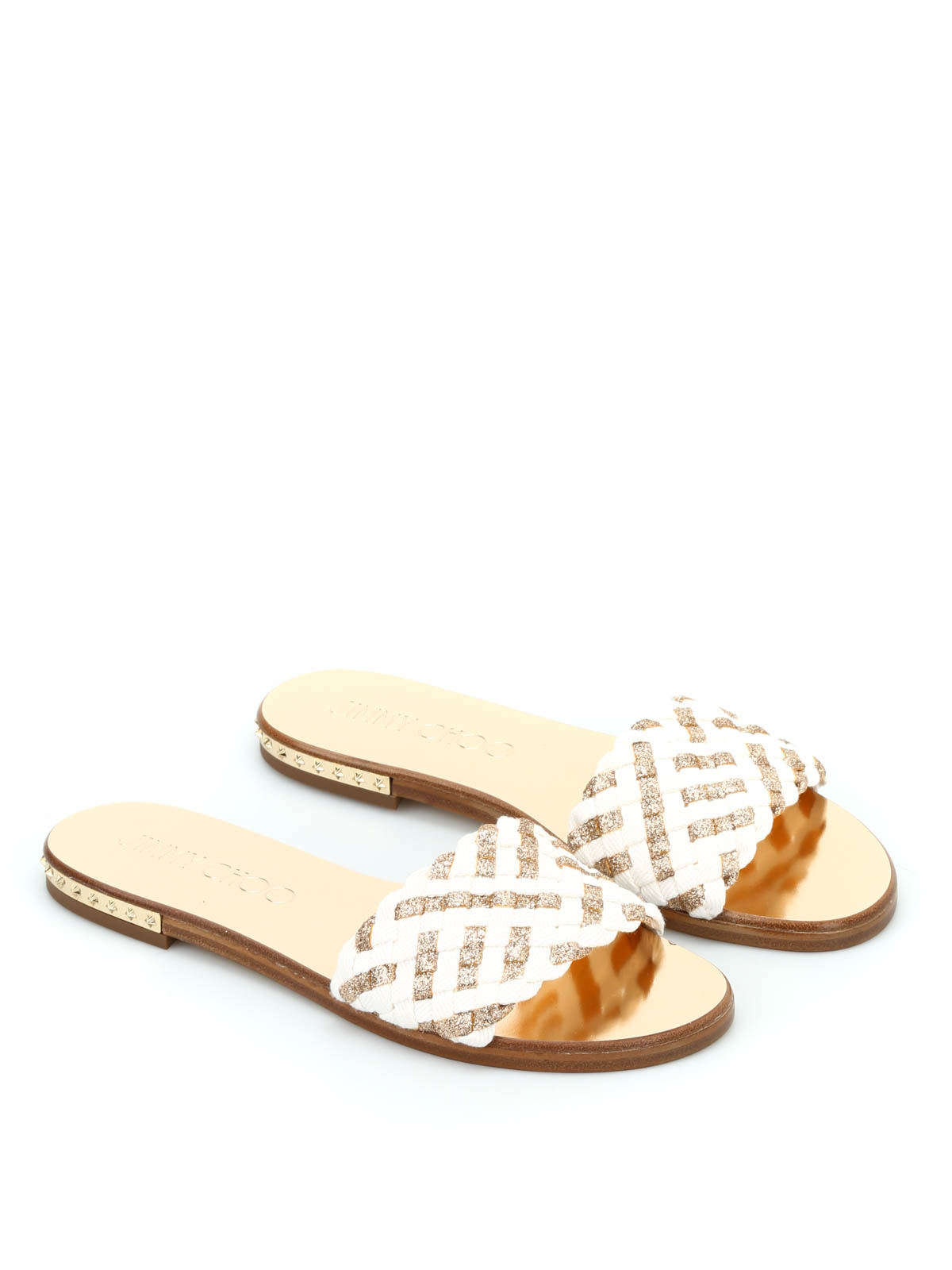 Sandals Jimmy Choo - Weave Flat glitter sandals - WEAVEFLATDNGLATTEGOLD