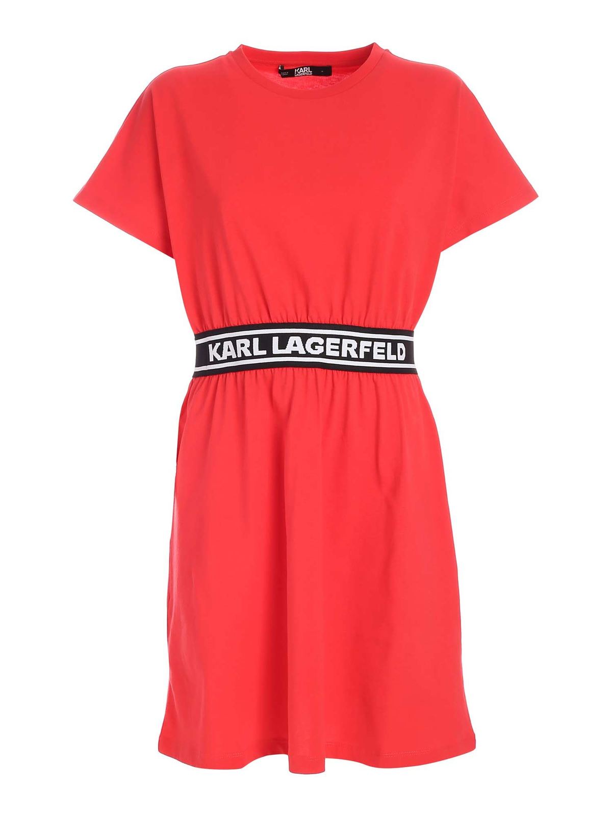 KARL LAGERFELD BRANDED BAND DRESS IN RED