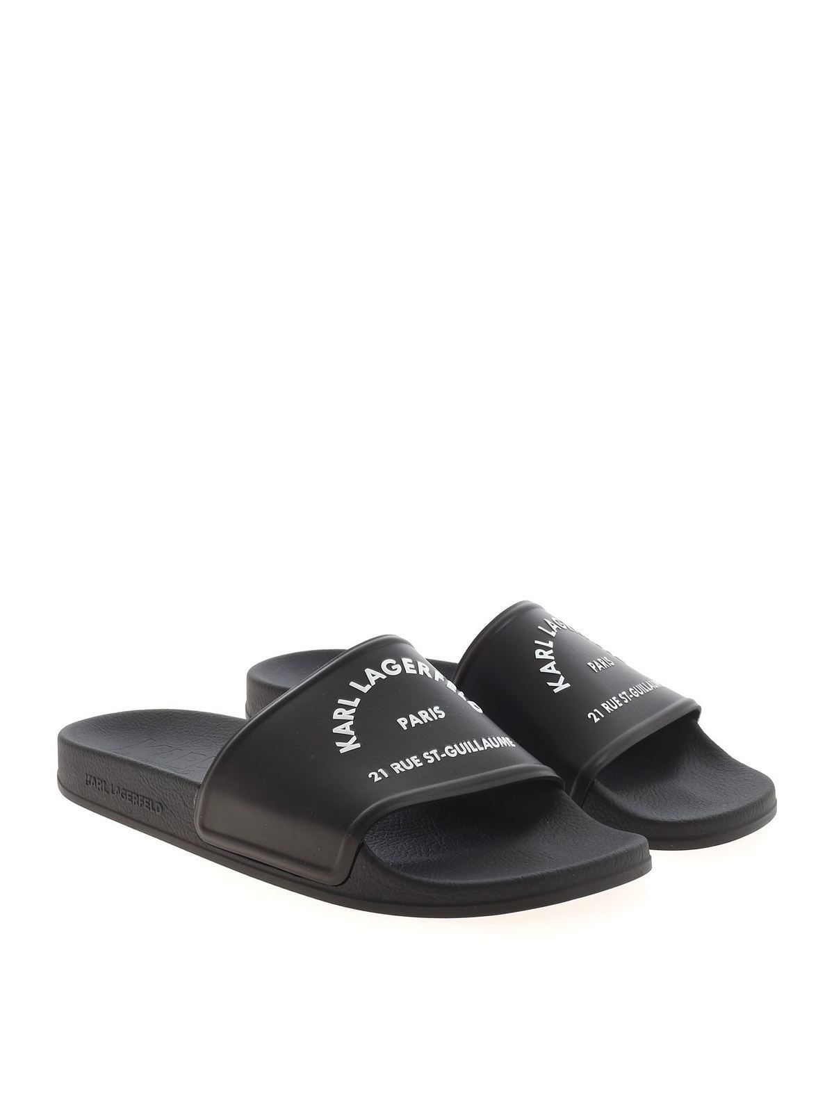 Karl Lagerfeld - Contrasting logo slippers in black - flip flops ...