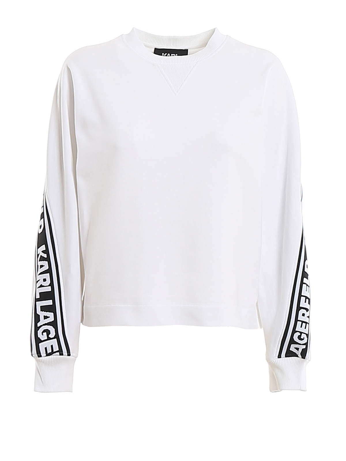 Karl Lagerfeld Cotton Sweatshirt With Jacquard Logo Bands In White