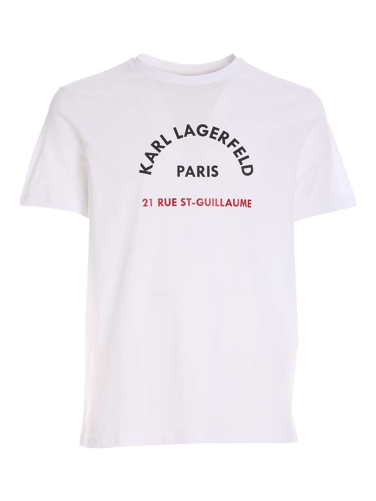 KARL LAGERFELD CONTRASTING PRINT T-SHIRT IN WHITE
