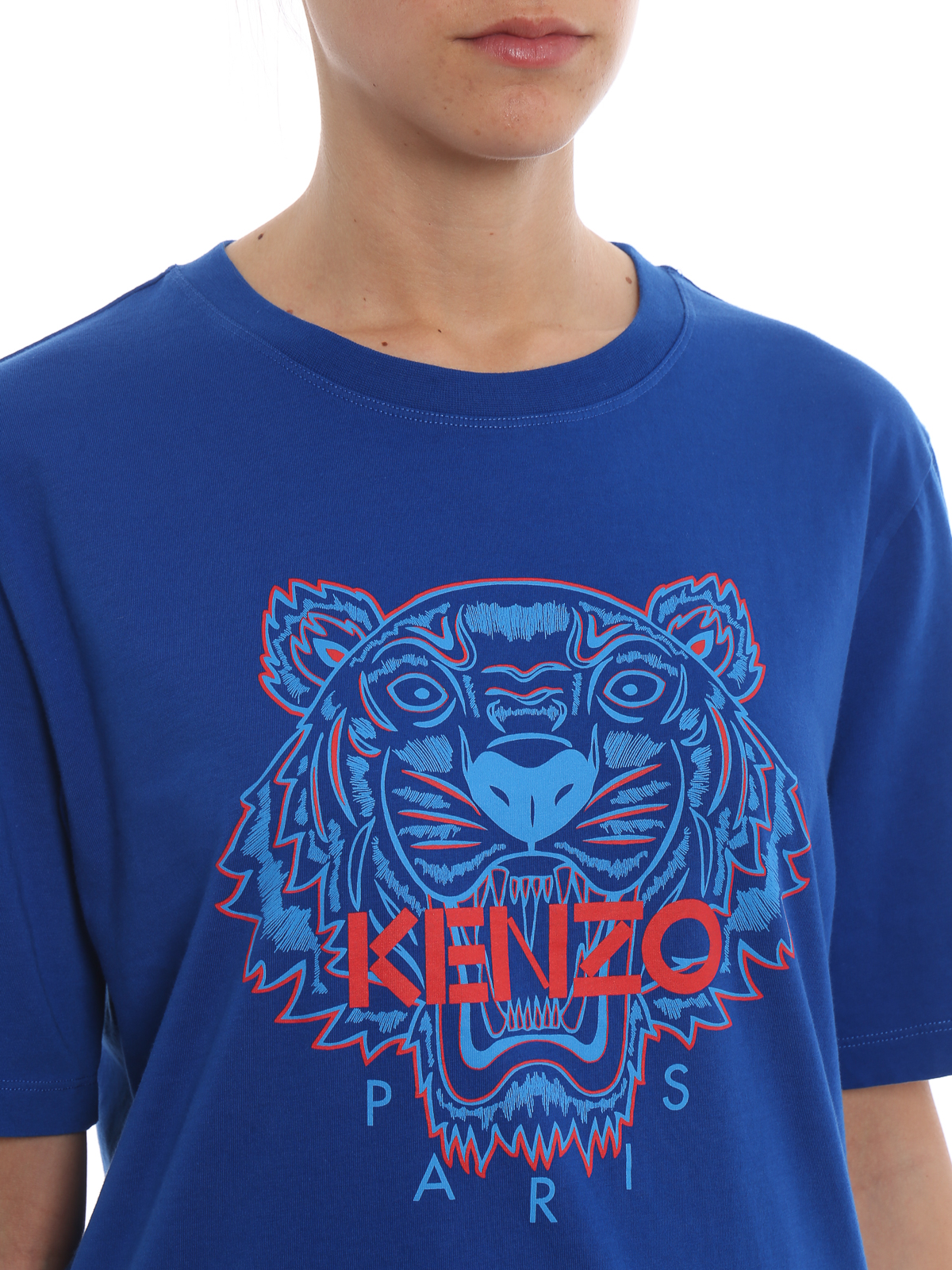 Udførelse Scene Feje T-shirts Kenzo - Bicolour Tiger print cornflower blue T-shirt -  F952TS7964YE74