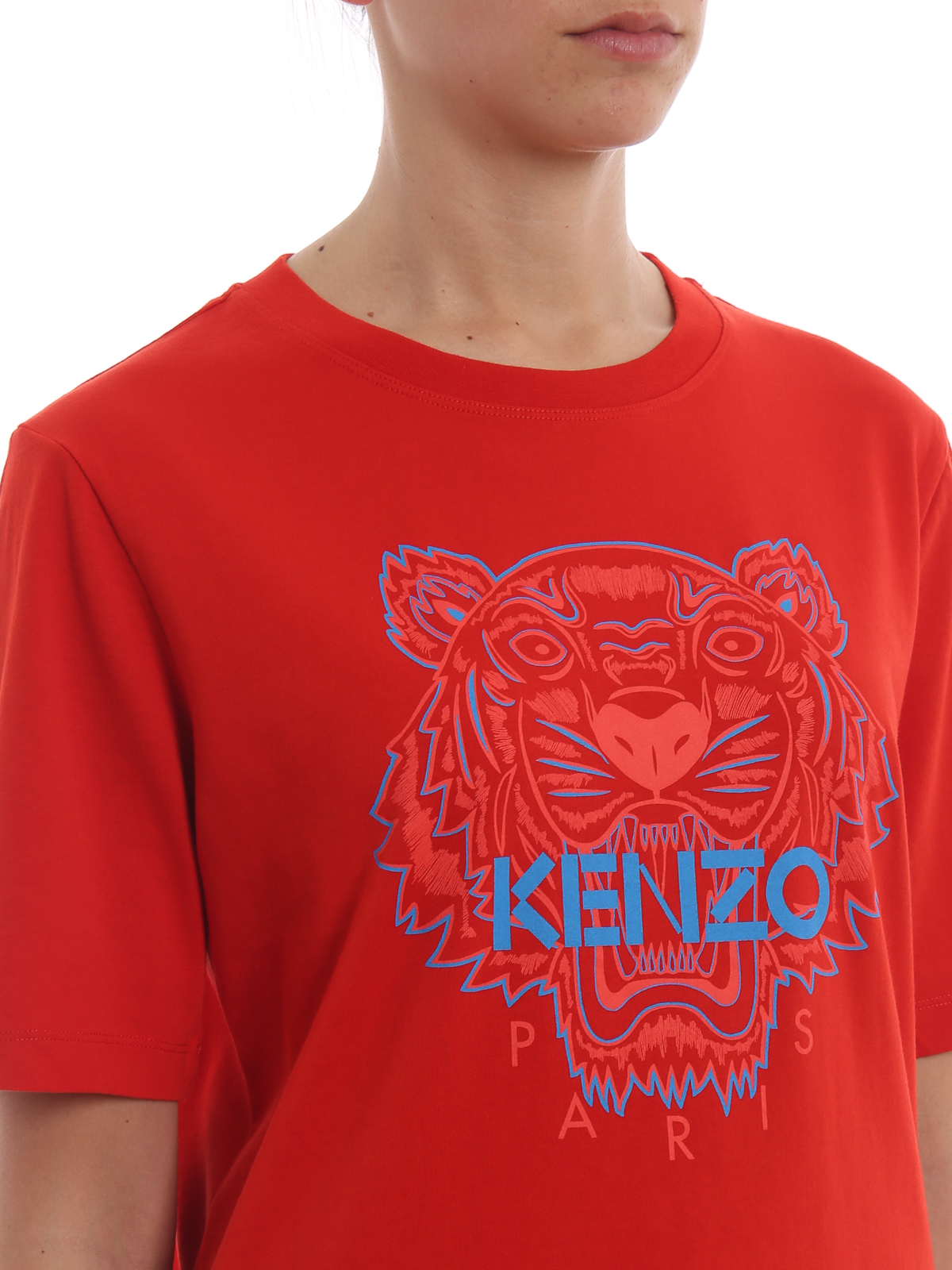 Kenzo - Bicolour Tiger print red T-shirt - t-shirts - F952TS7964YE21