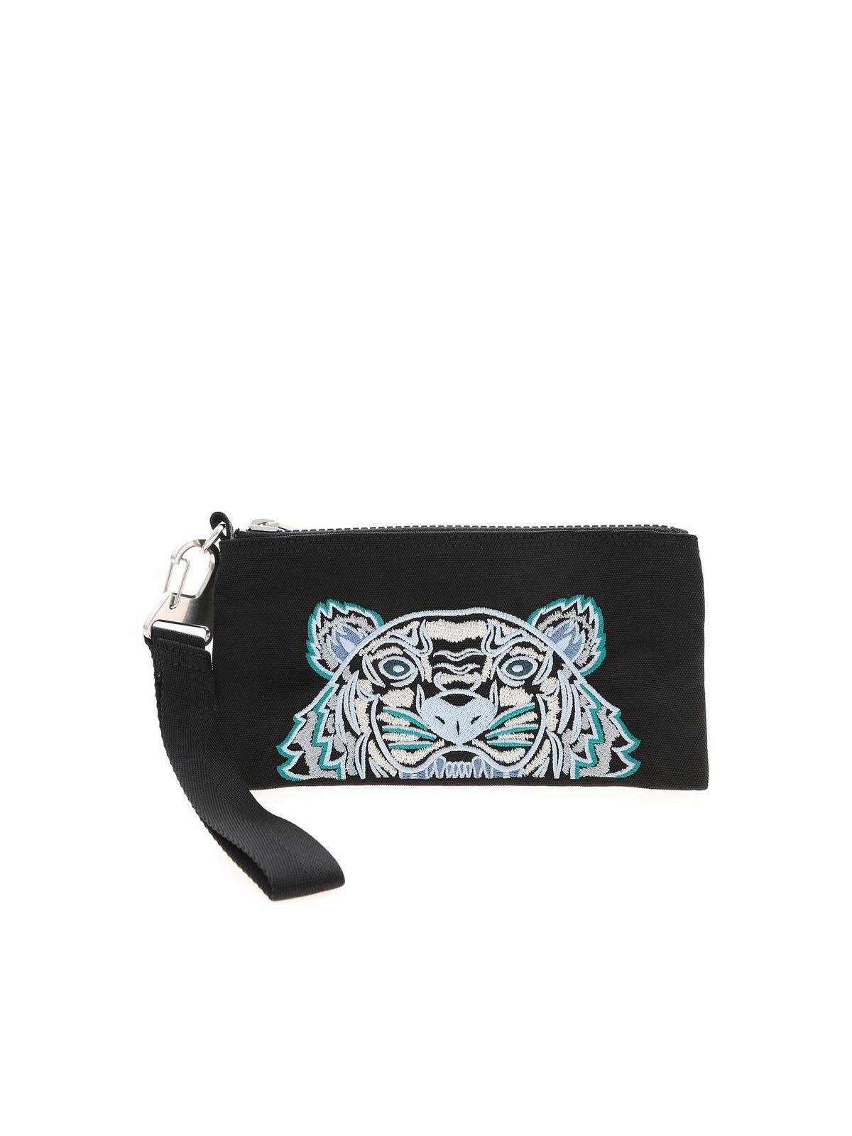 Kenzo - Tiger logo embroidery clutch bag in black - clutches - 5PM313F2099E
