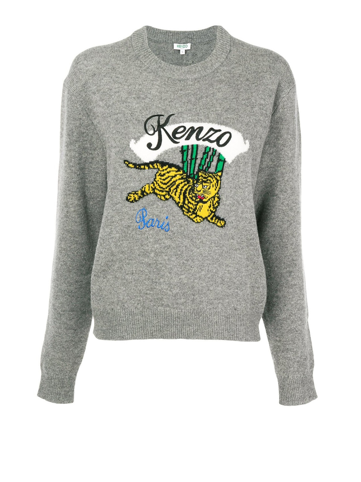 Stimulans Sporten leugenaar Crew necks Kenzo - Jumping Tiger grey wool jacquard sweater - F862TO5373XC95