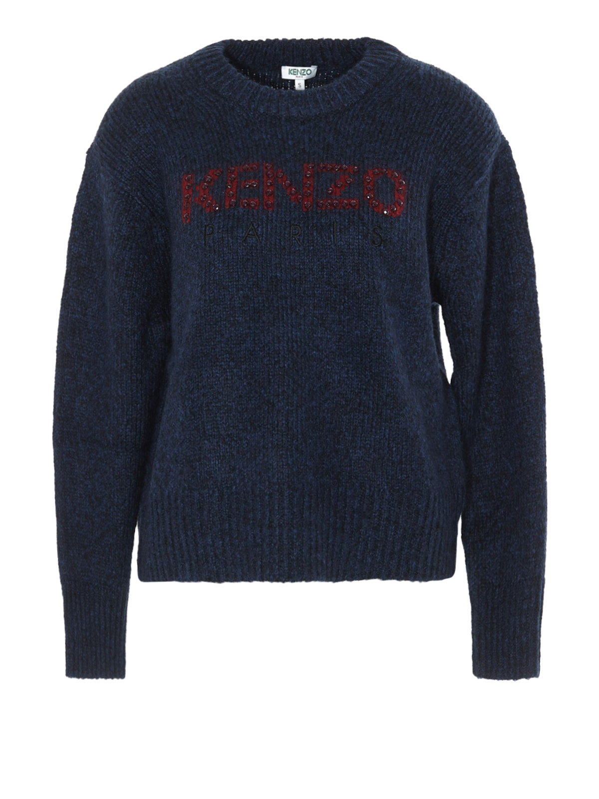 KENZO RHINESTONE LOGO INTARSIA SWEATER