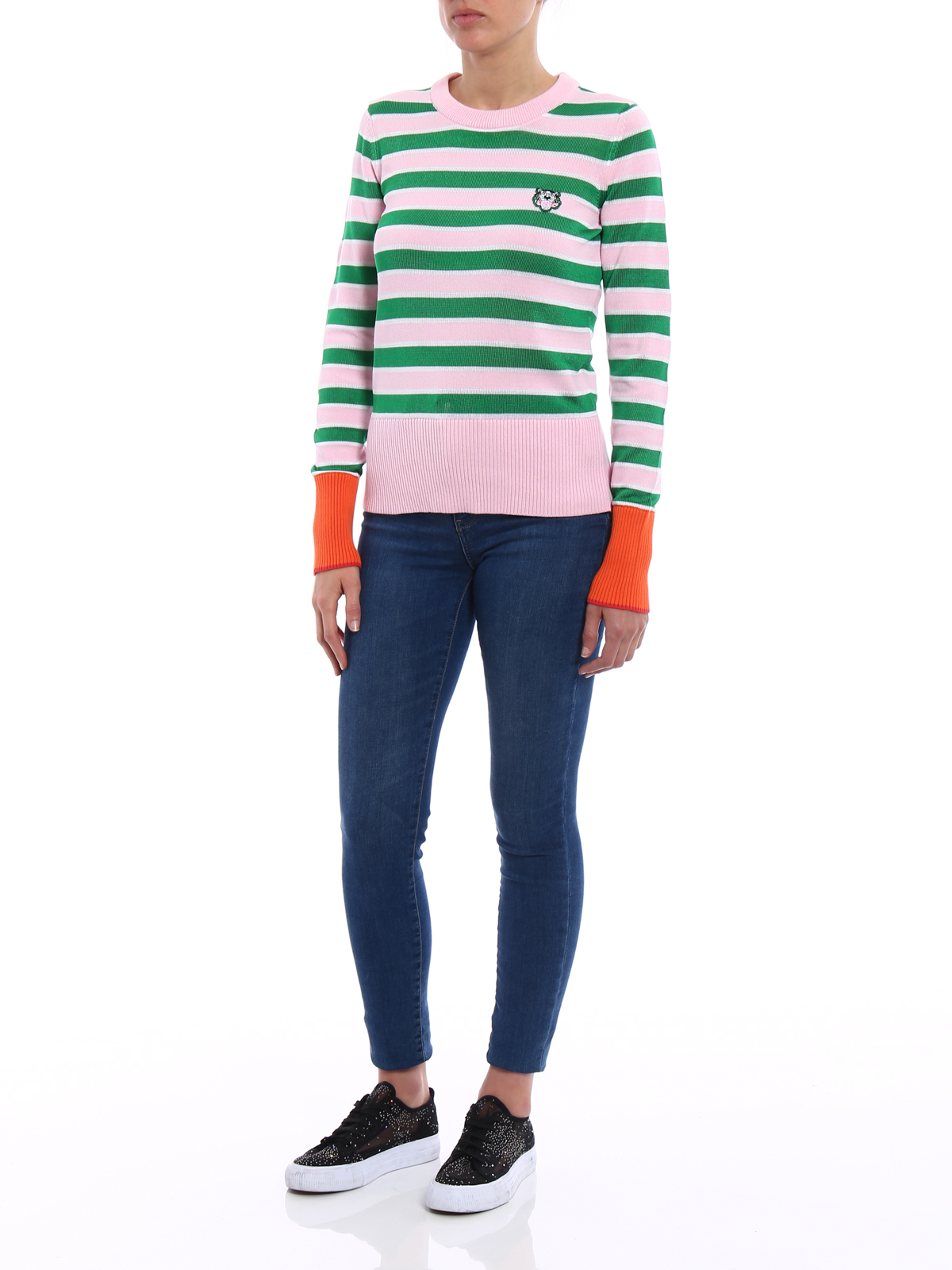 pink and green striped sweater