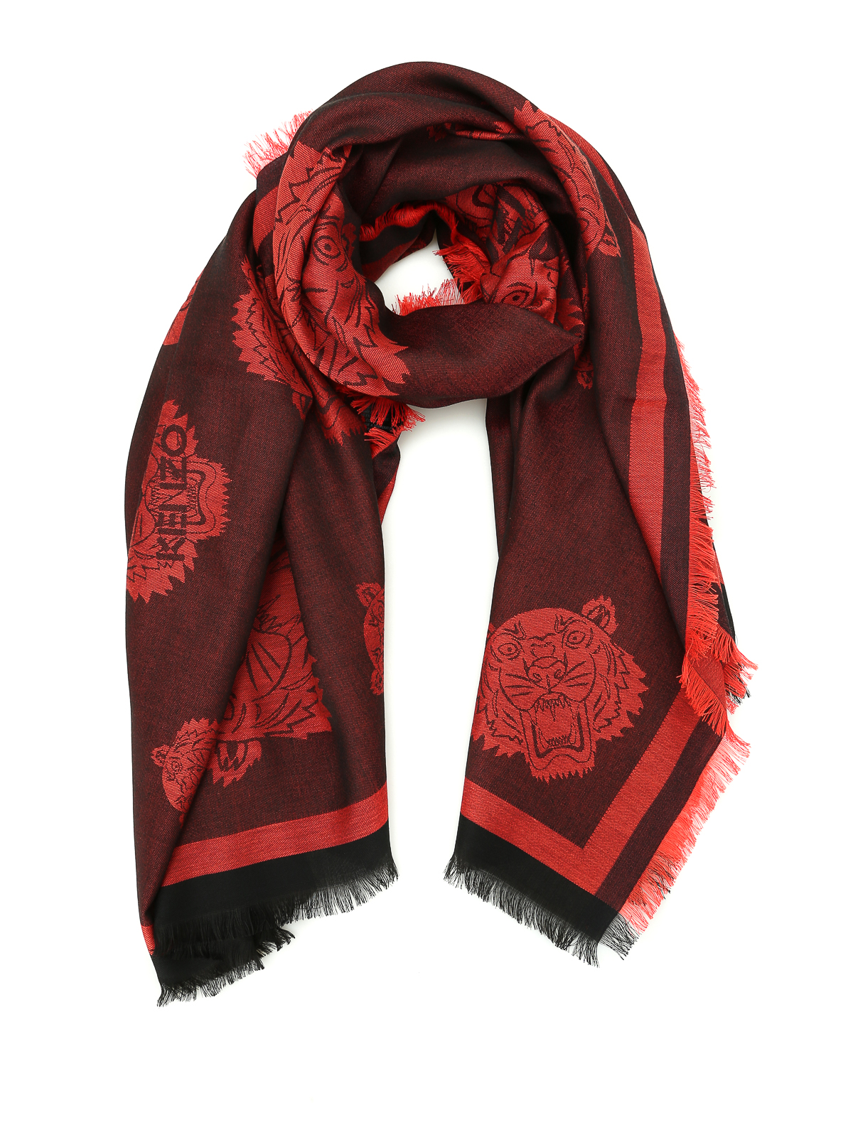 Kenzo - Multi Tiger Heads red scarf 
