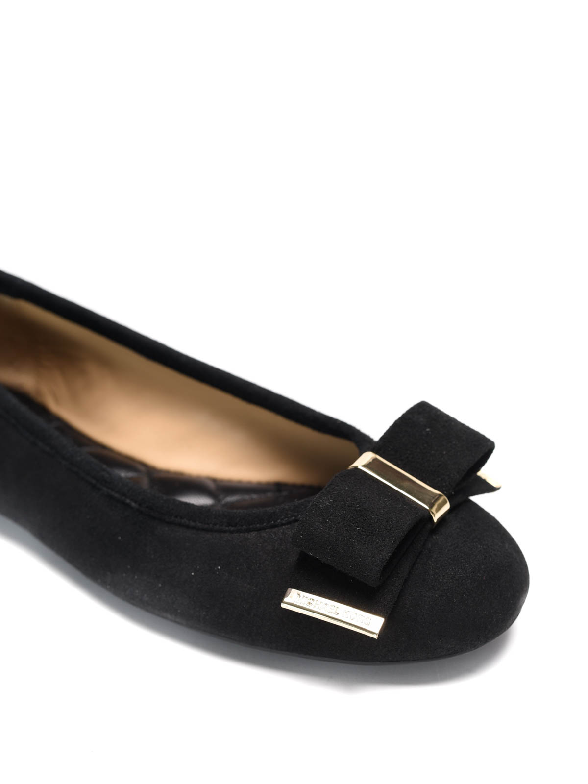 michael kors black flats with gold buckle