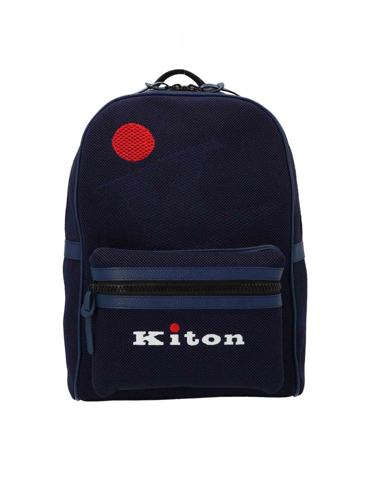 KITON LOGO KNITTED BACKPACK IN BLUE