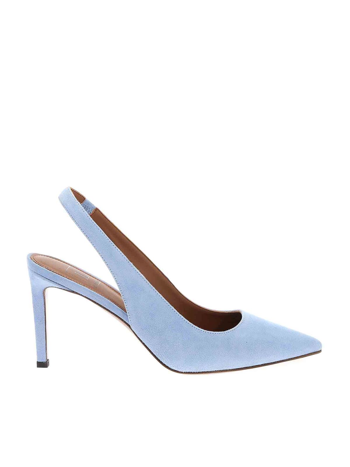 blue suede slingbacks