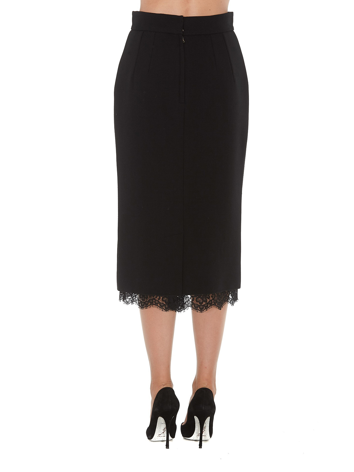 Knee length skirts & Midi Dolce & Gabbana - Lace trimmed black pencil skirt  - F4BPQTFURFON0000