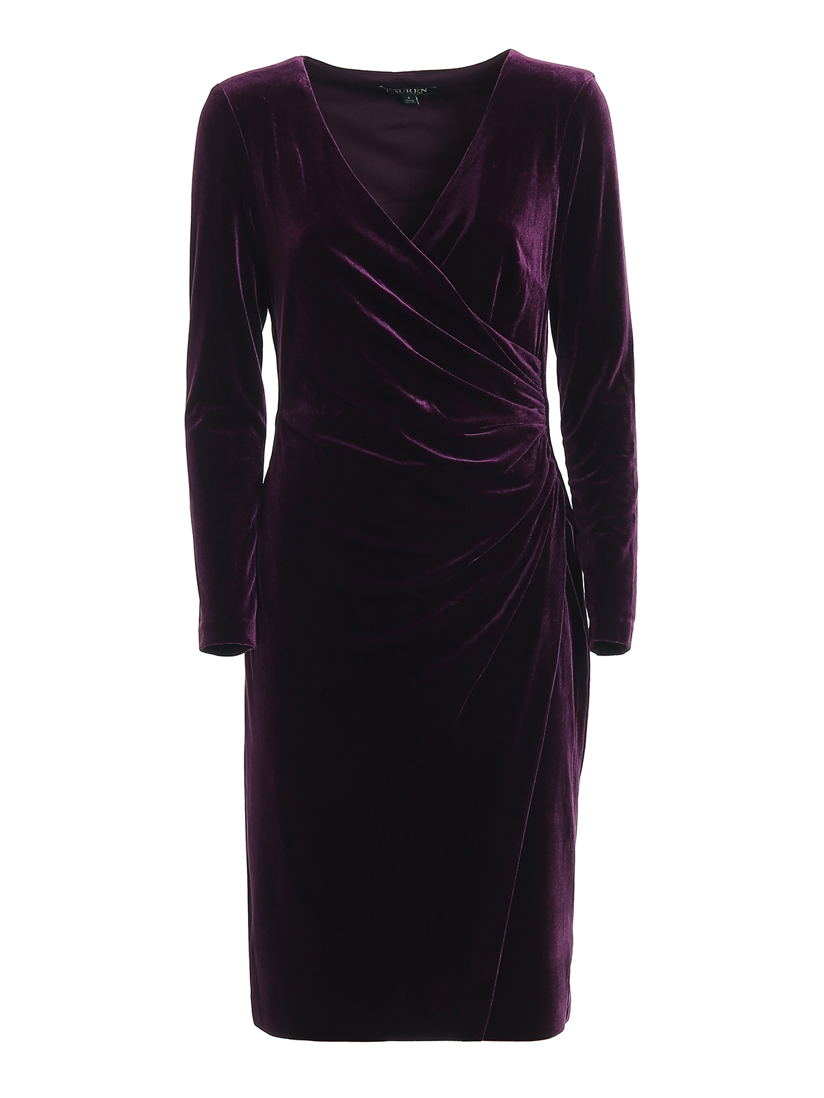 Lauren Ralph Lauren - Draped velvet dress - knee length dresses ...