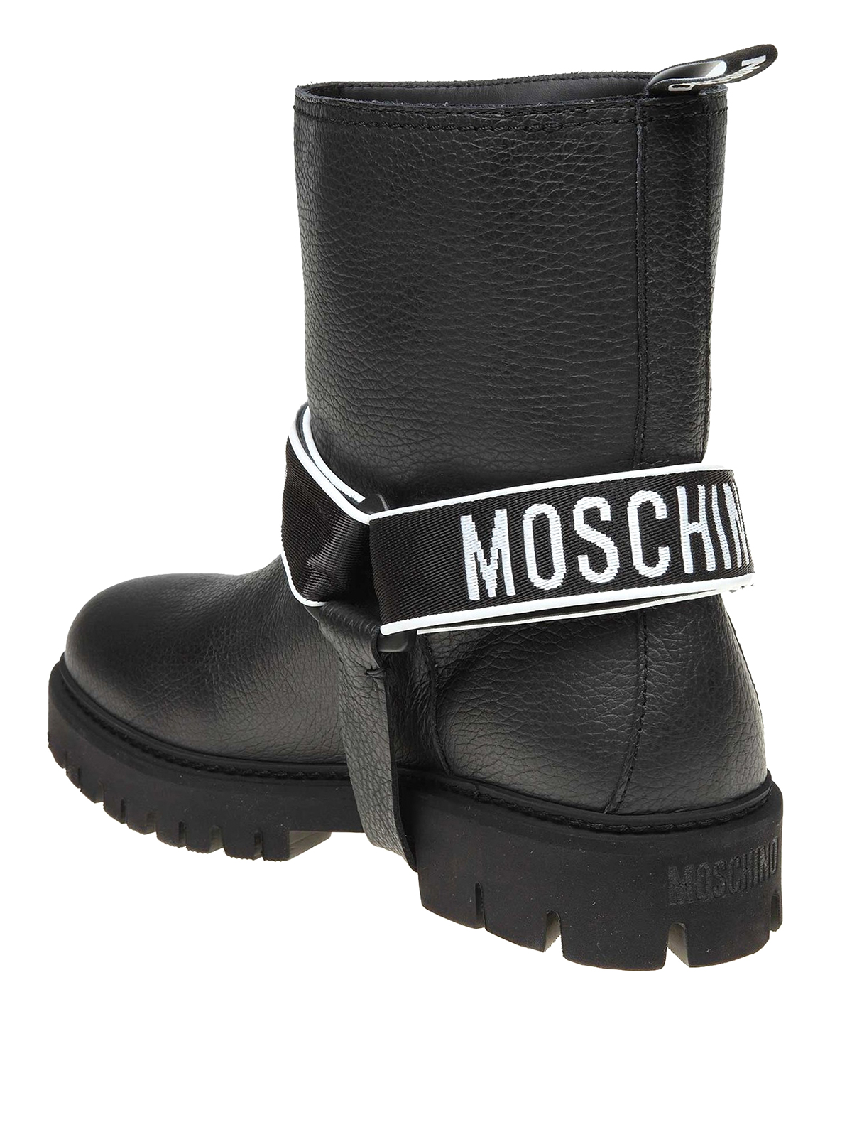Moschino - Leather booties with logoed 