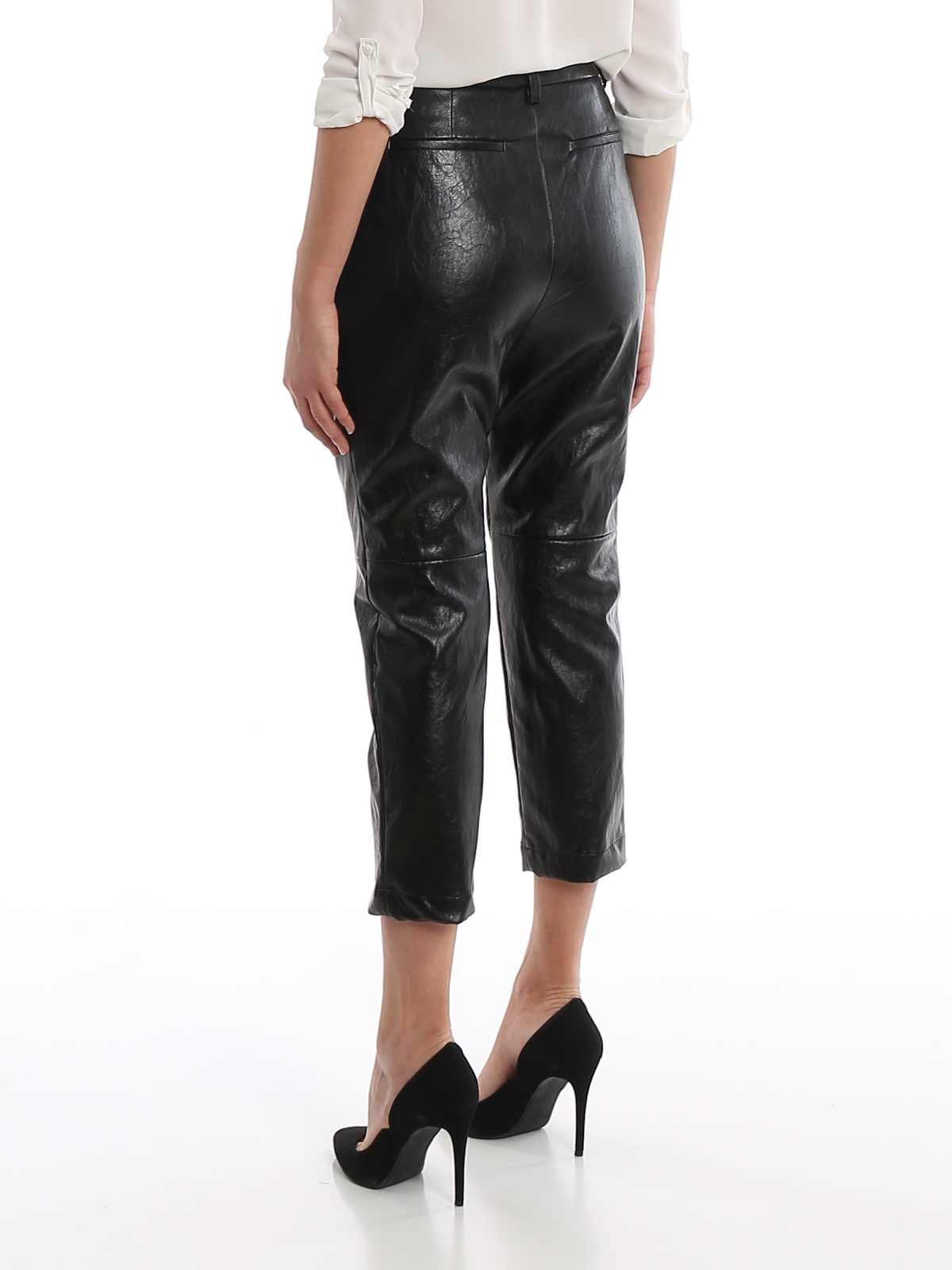 leather effect trousers