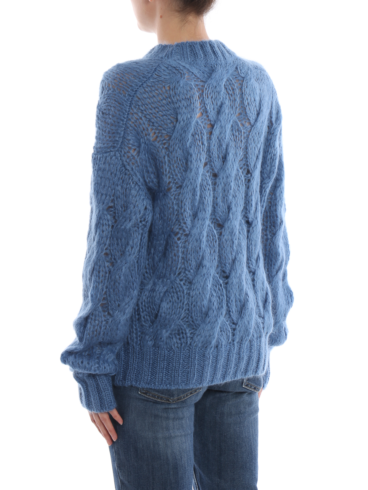 light blue cable knit sweater