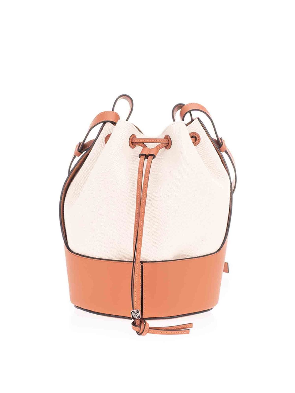 LOEWE BALLOON BAG IN CANVAS AND BROWN LEATHER