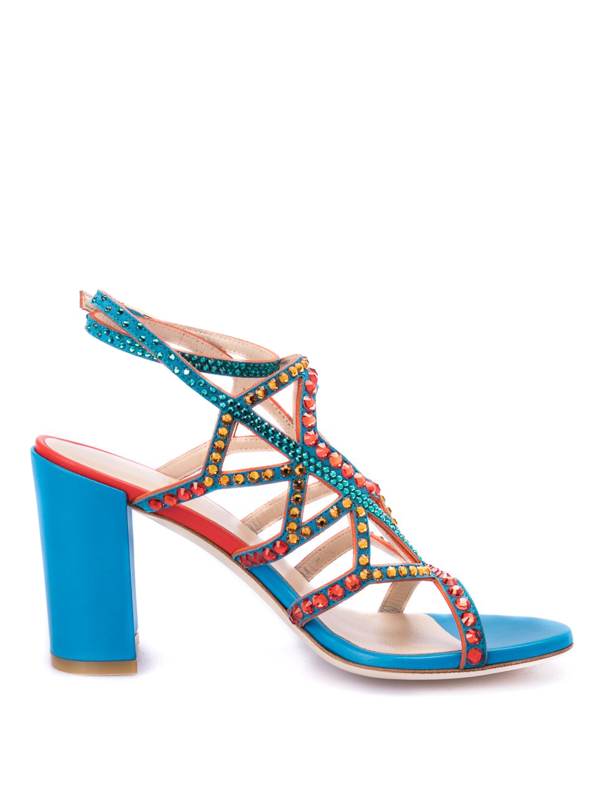 Loriblu Rhinestone Suede Sandals In Multicolour