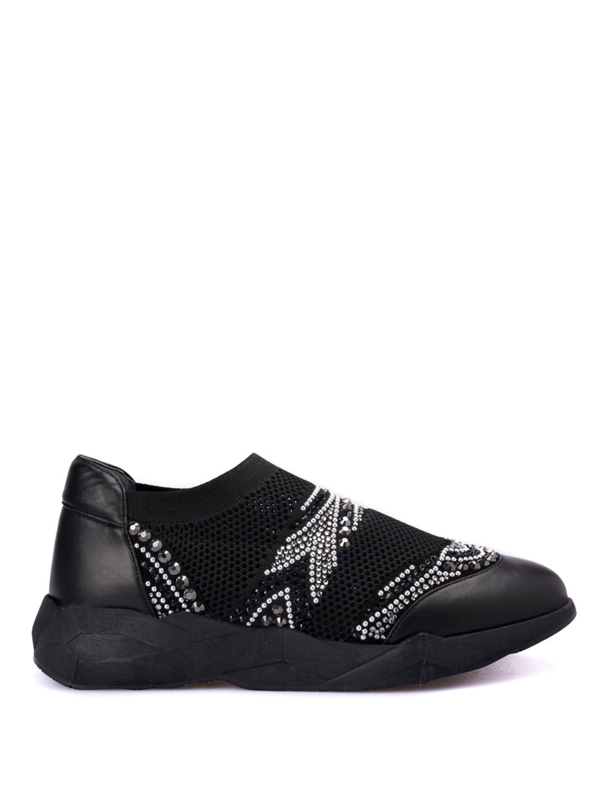black rhinestone slip on sneakers