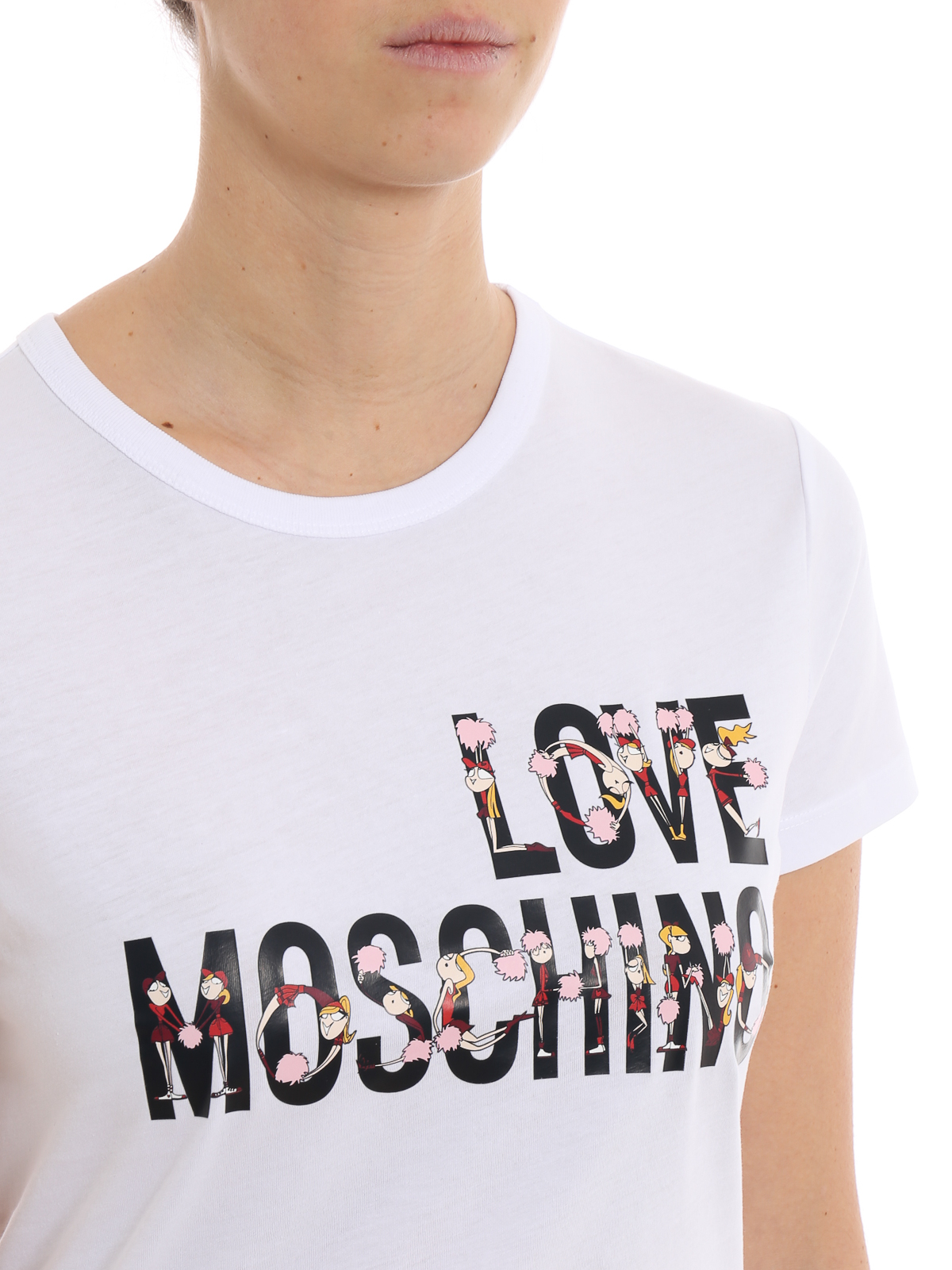 T-shirts Love Moschino - Cheerleader Doll logo embellished white Tee ...