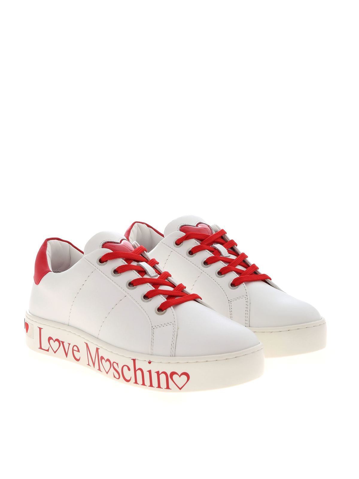 Trainers Love Moschino - Logo print sneakers in white and red 