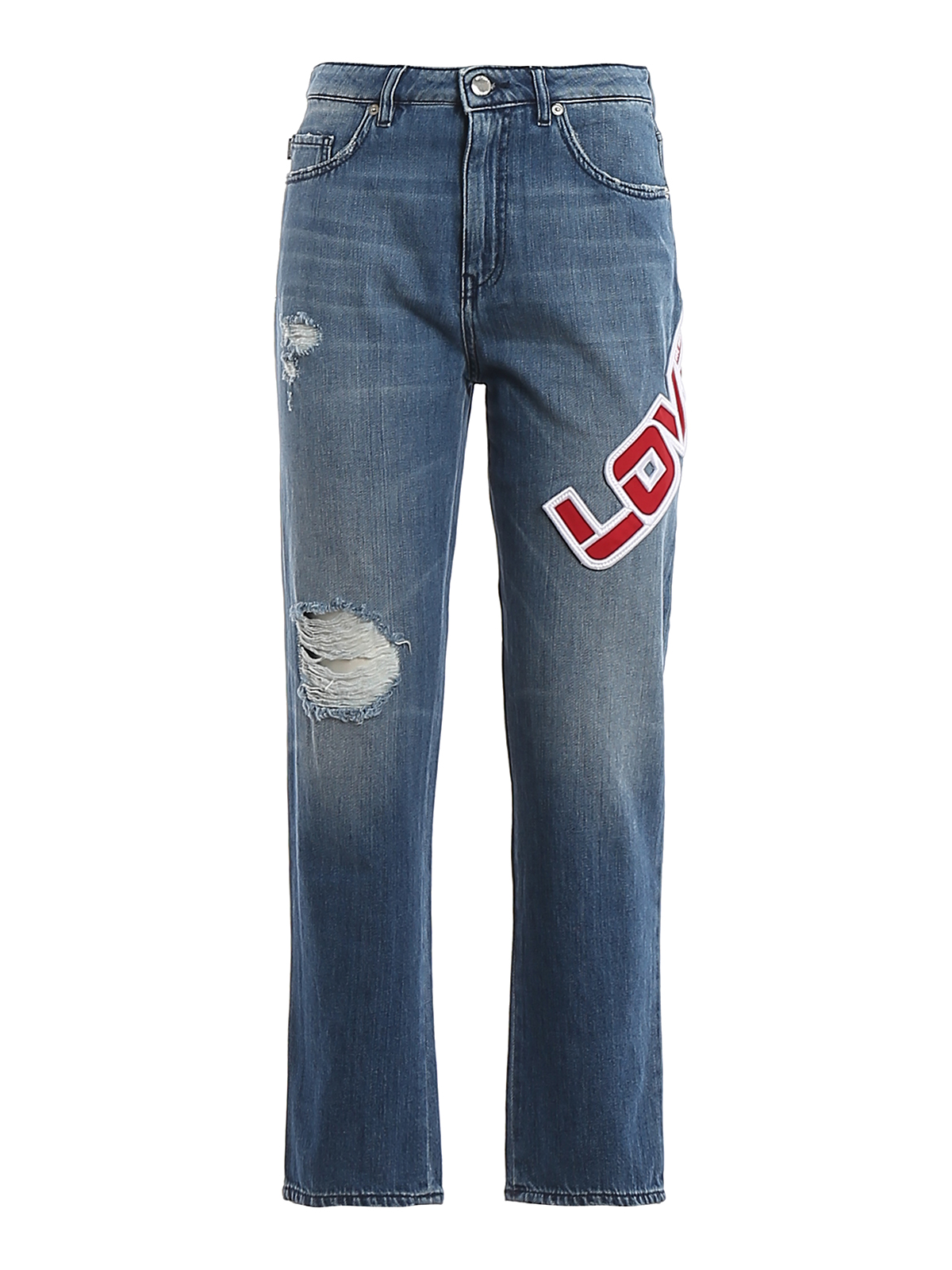 LOVE MOSCHINO LOVE PATCH DESTROYED JEANS