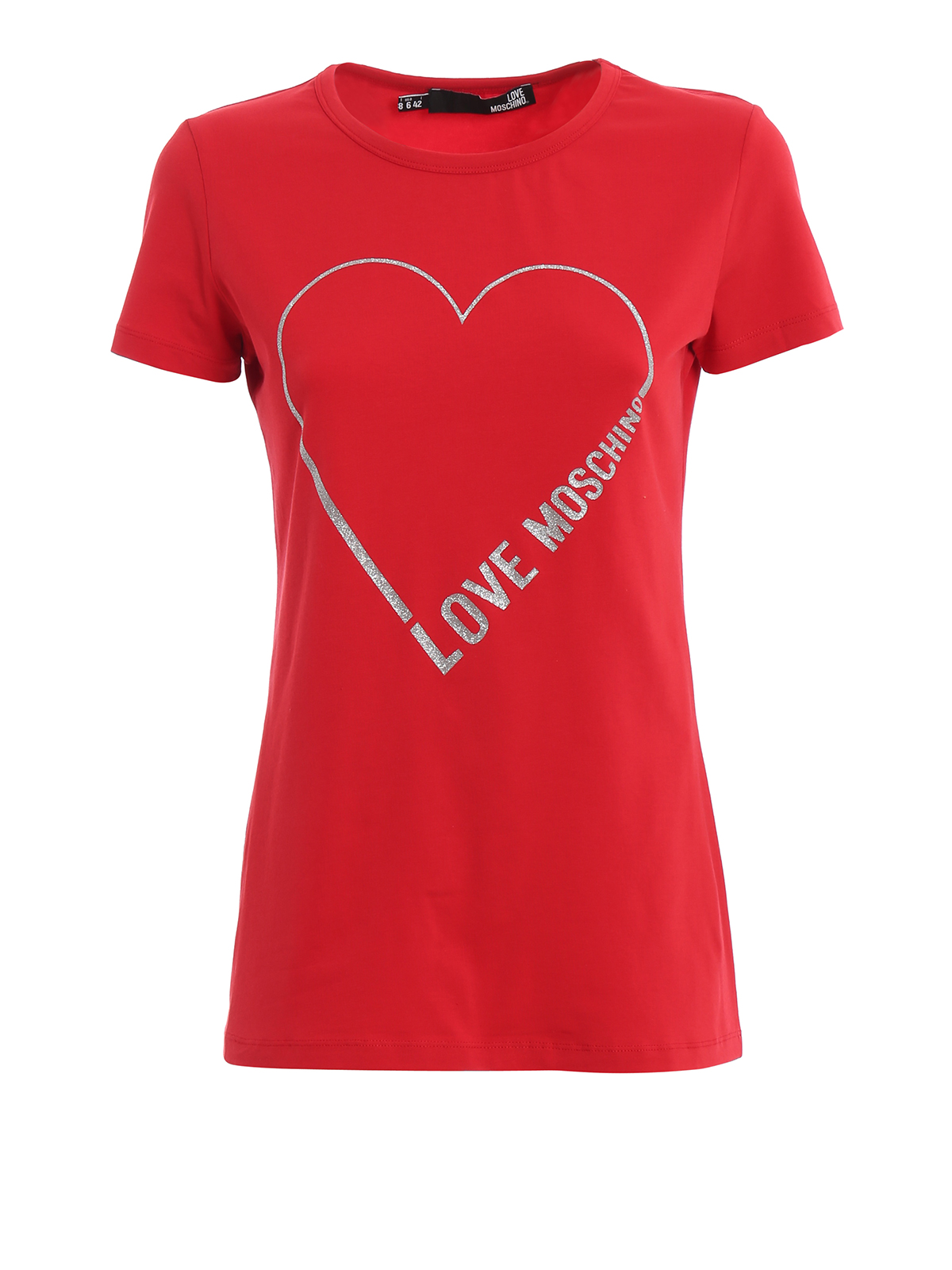 T-shirts Love Moschino - Outline Heart embellished red T-shirt ...