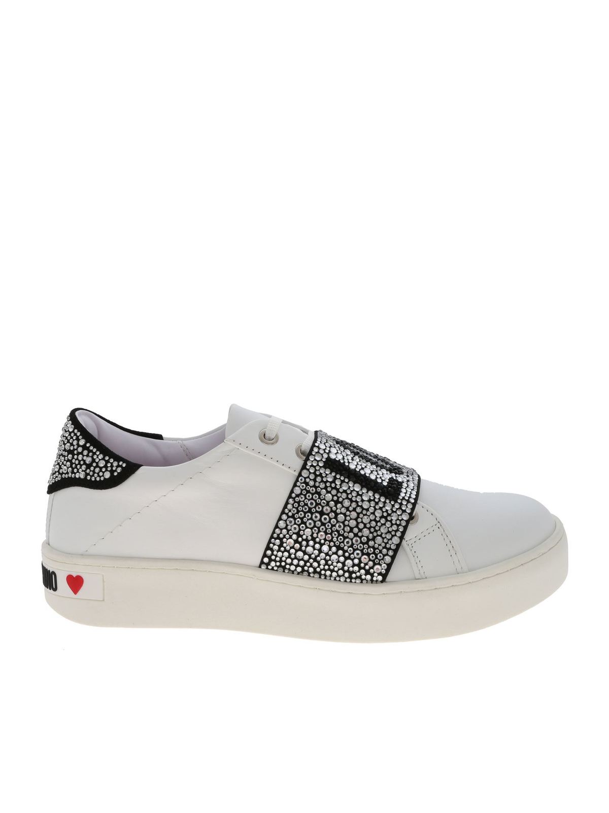 White sneakers with rhinestone band 
