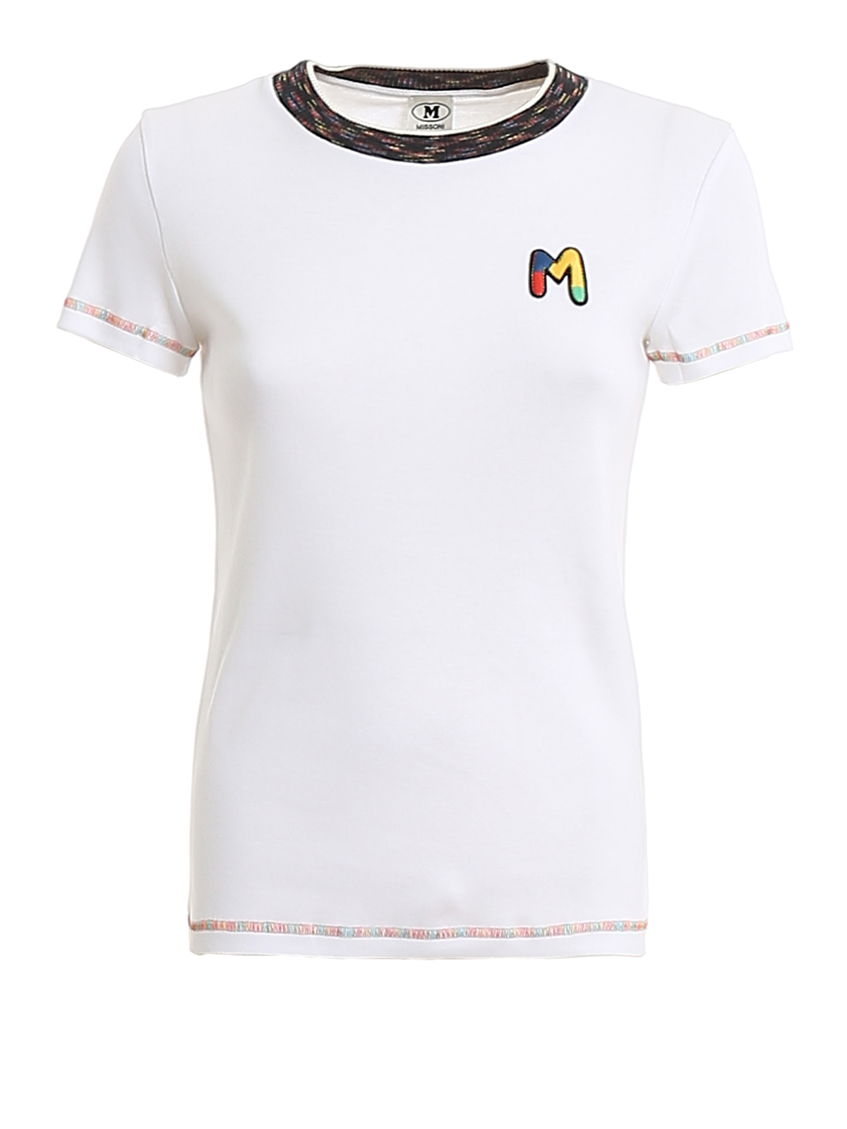 M MISSONI RIBBED T-SHIRT WITH MULTICOLOUR LOGO PATCH