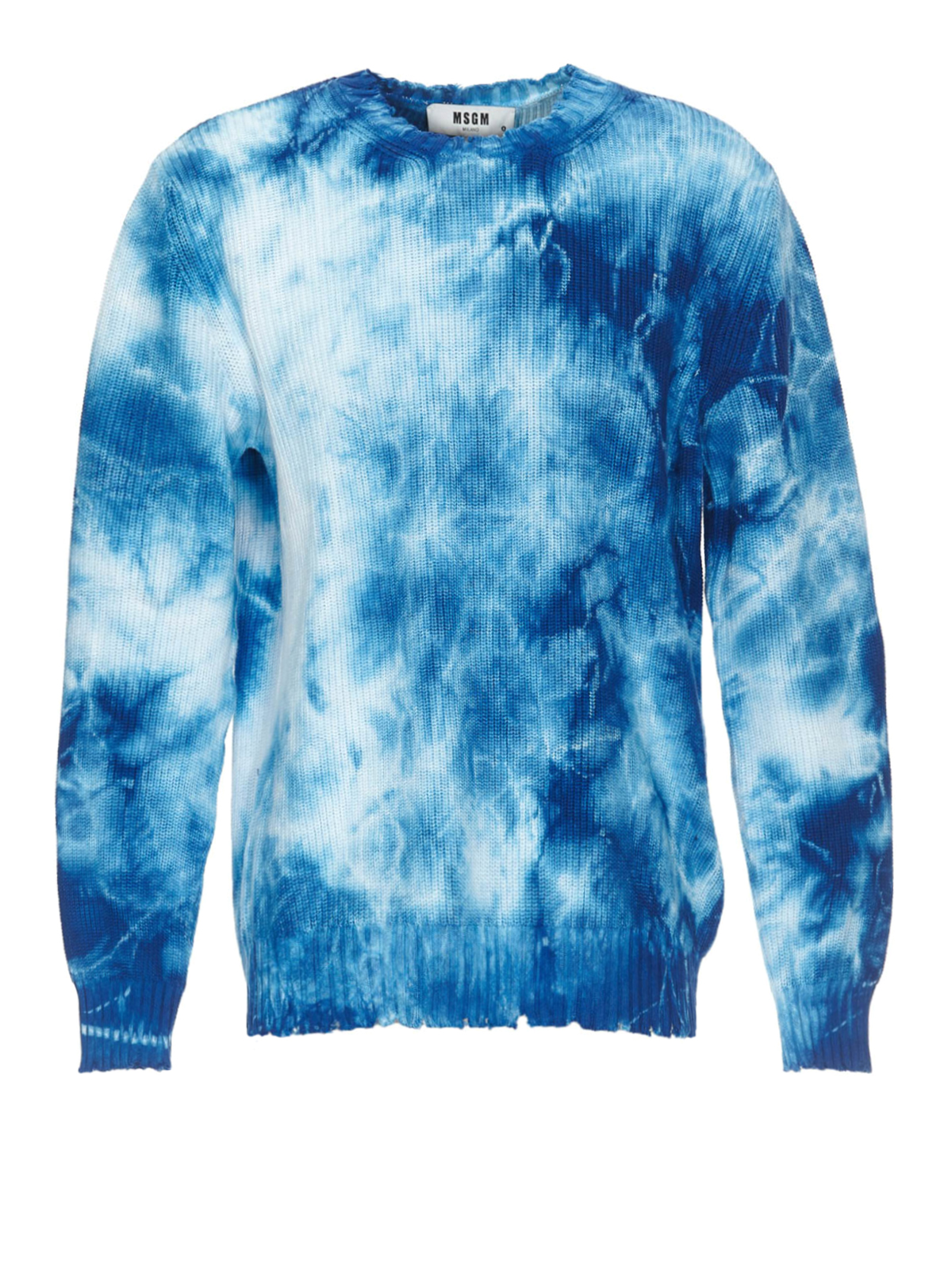 Crew necks M.S.G.M. - Tie-dye effect blue cotton sweater ...