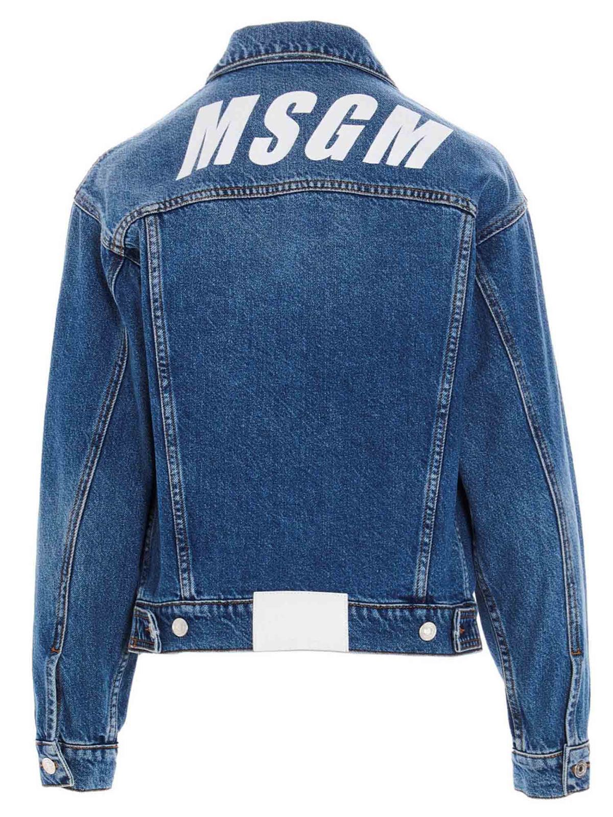 M.S.G.M. - Contrasting logo denim jacket in blue - denim jacket ...