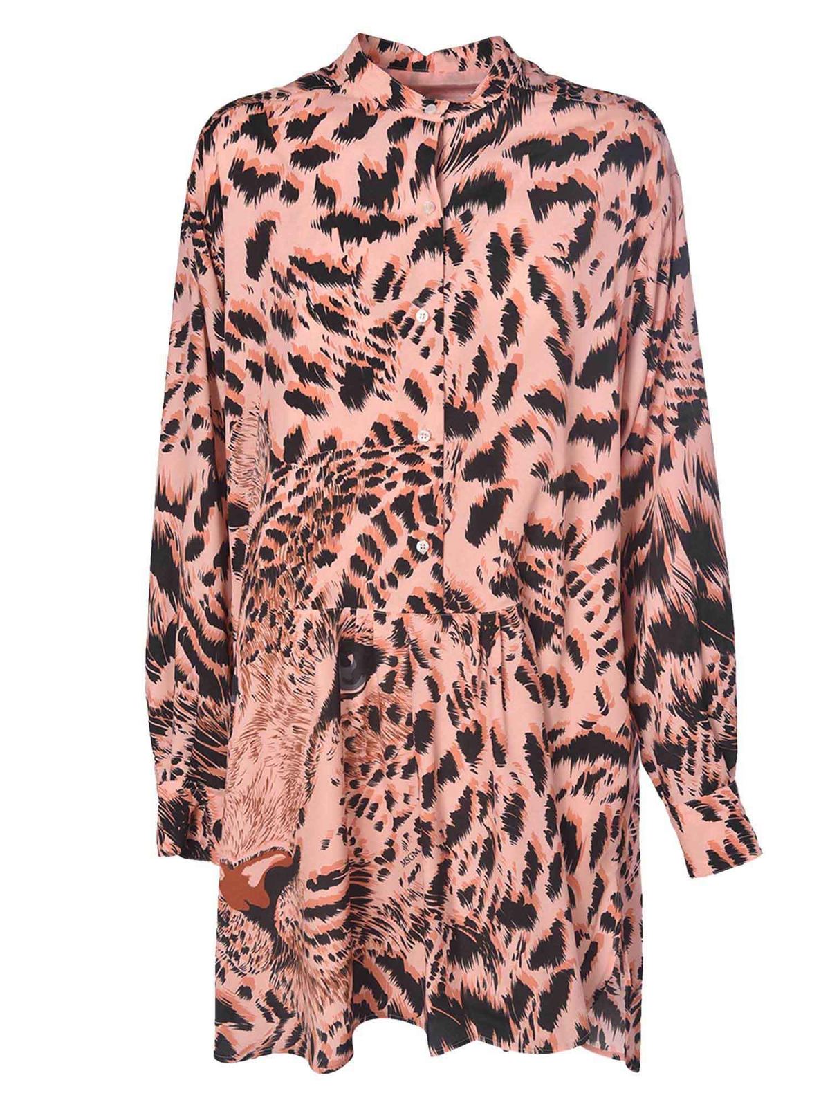 pink animal print shirt dress