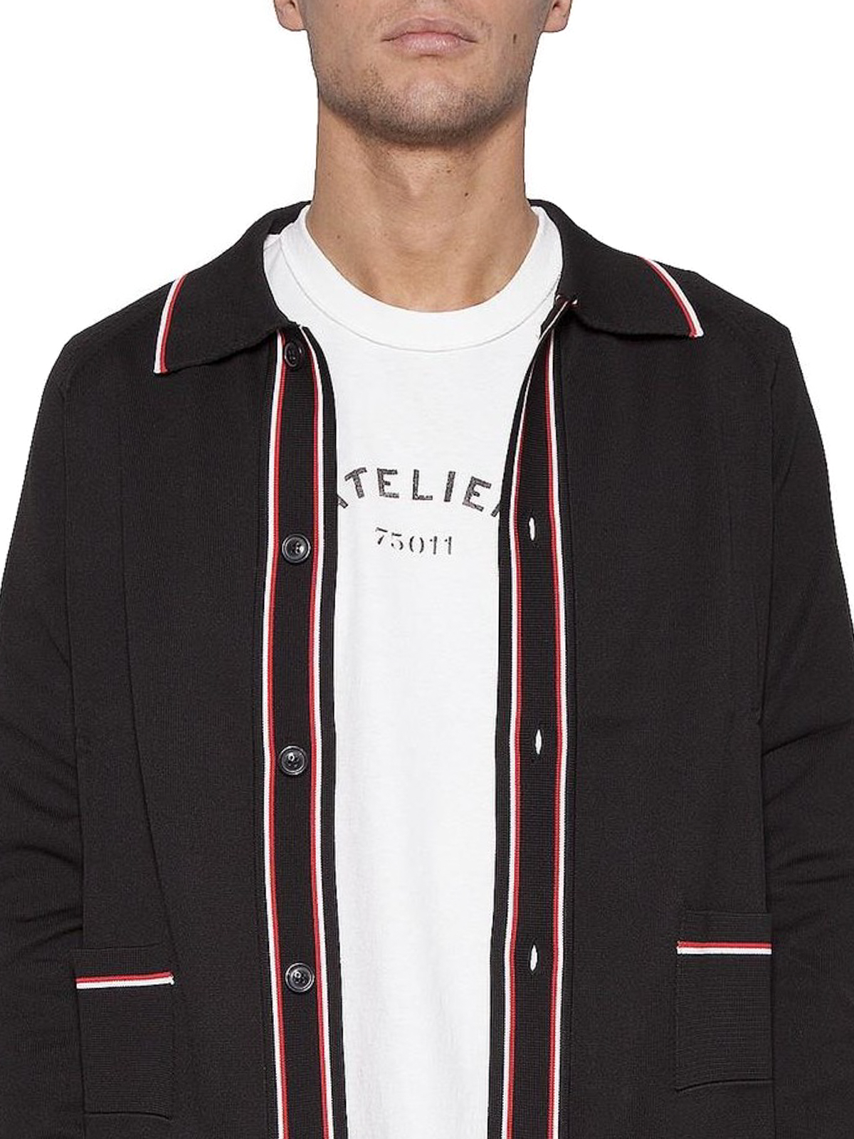 Stripe trim shirt collar cardigan 