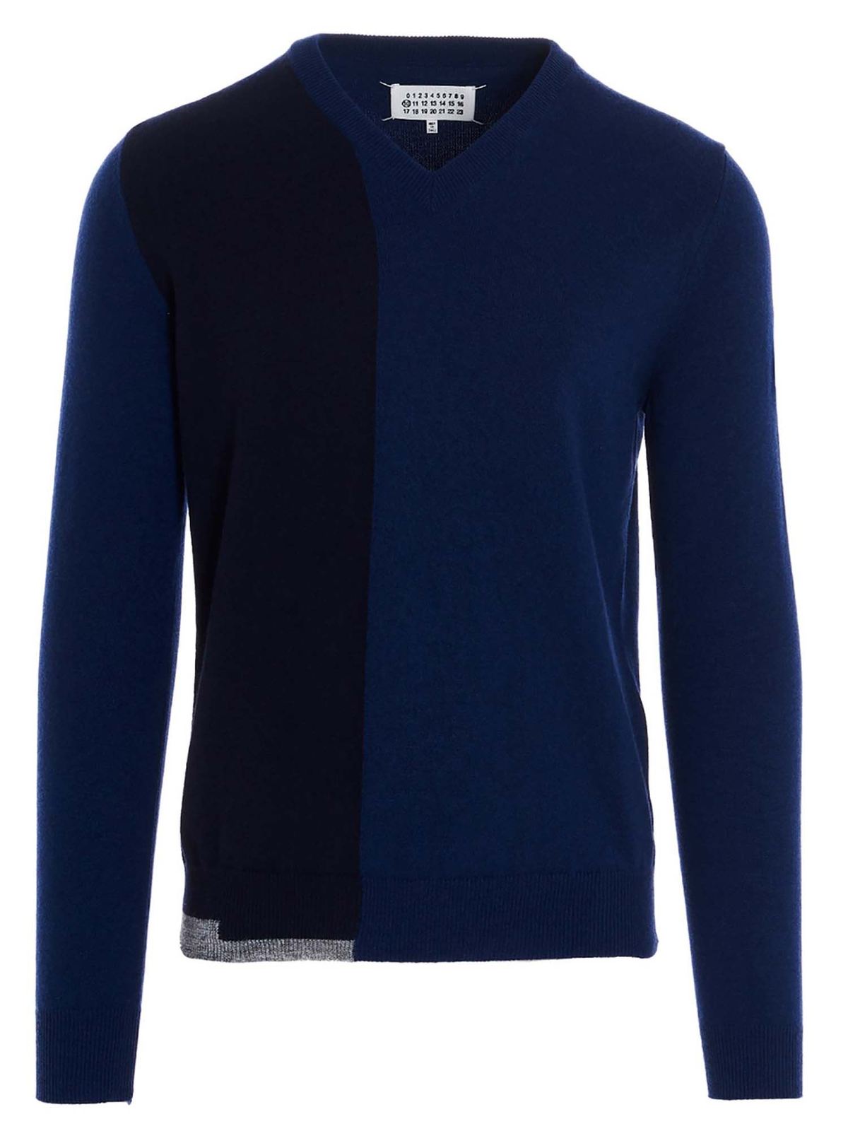 V necks Maison Margiela - V-neck sweater in blue and black ...