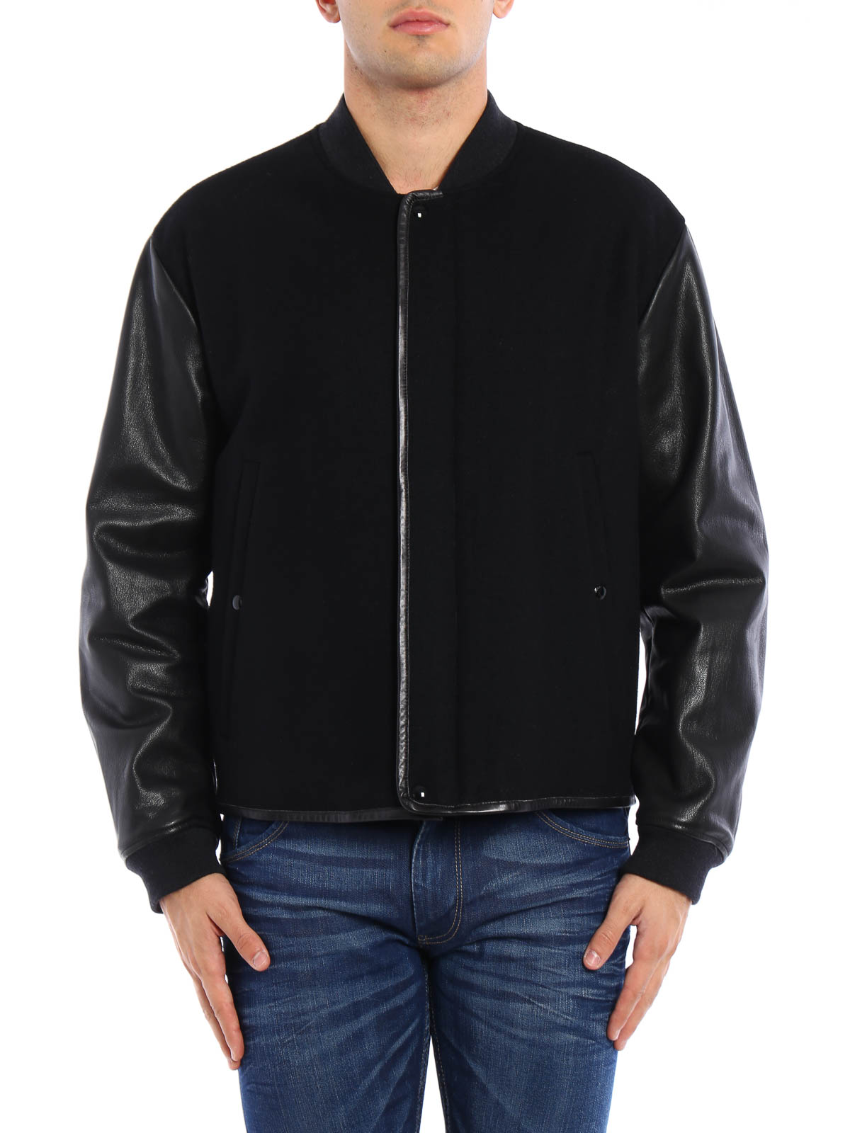 leather and wool bomber jacket