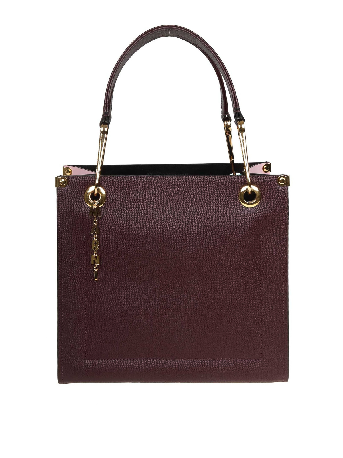 Marni Wine And Pink Saffiano Leather Bag In Burgundy