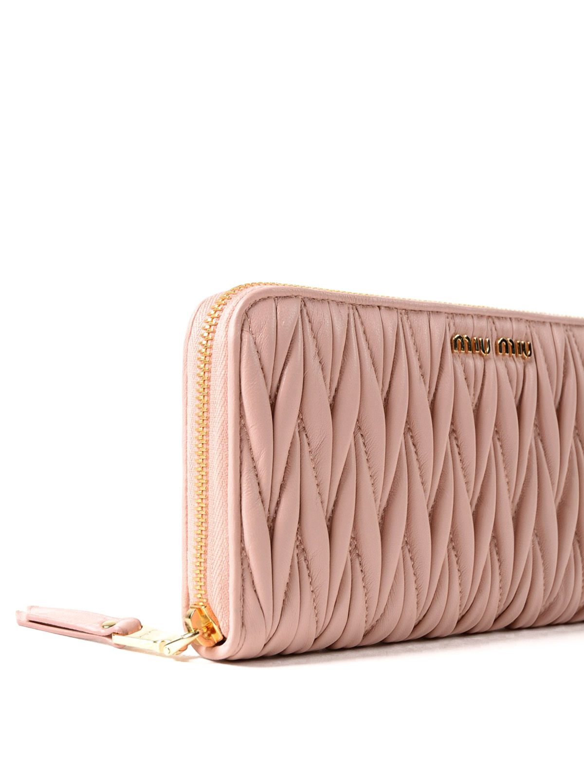 Wallets & purses Miu Miu - Matelassé leather pink zip around 