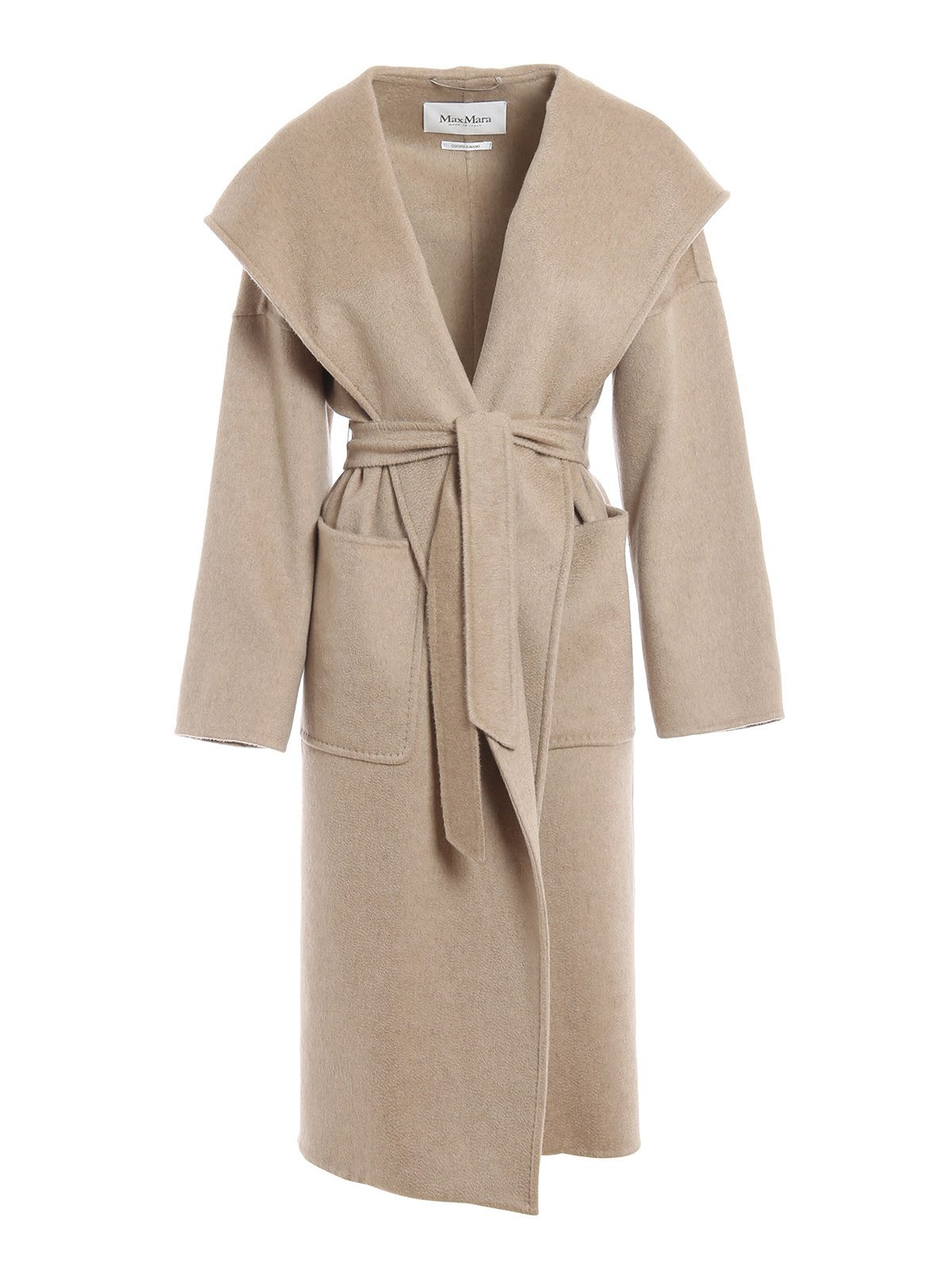 Knee length coats Max Mara - Marilyn hooded beige cashmere wrap coat ...