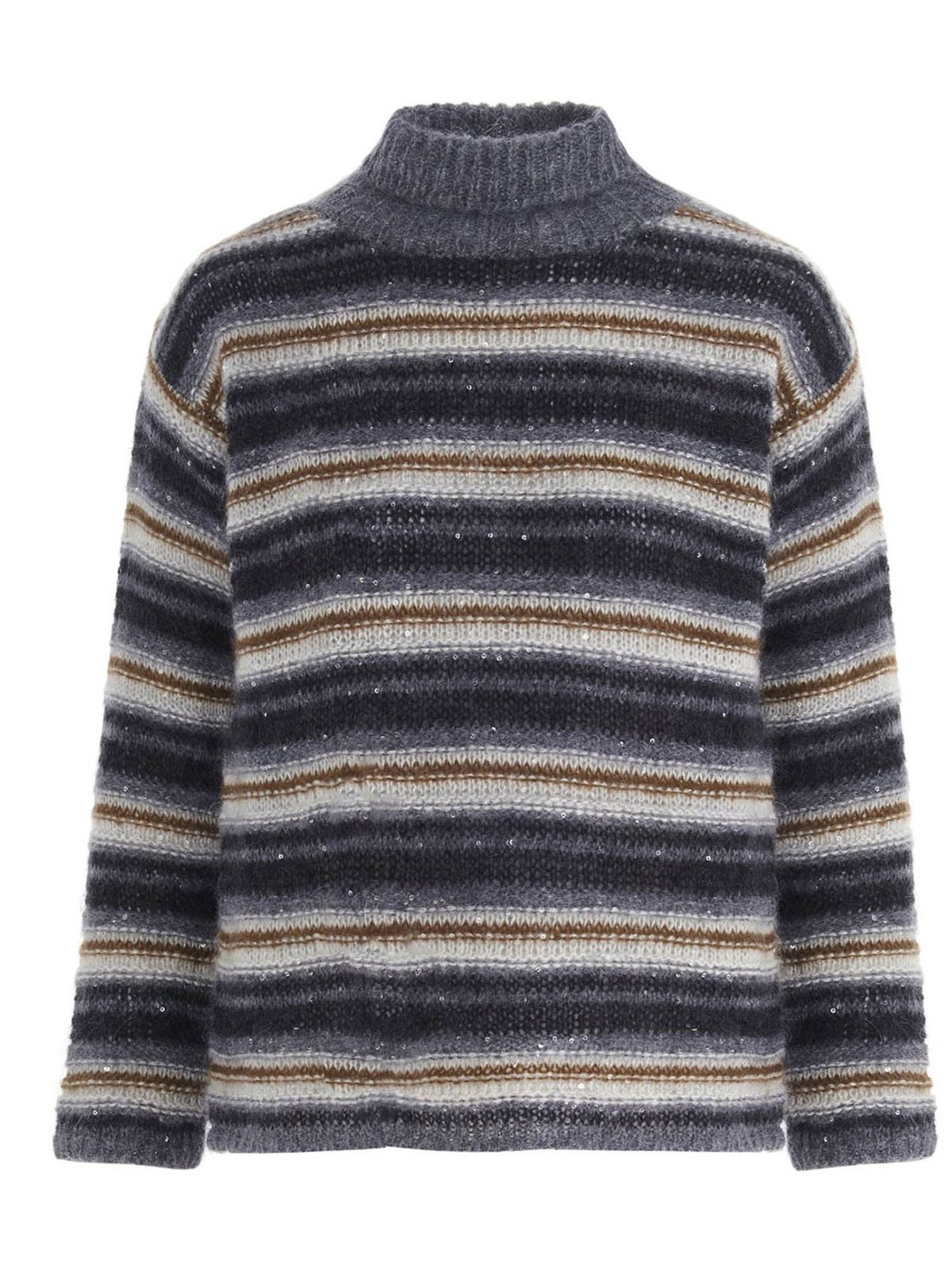 Click to view more detailed imagery on our partner's website Max Mara Sondrio Striped Turtleneck In Grey