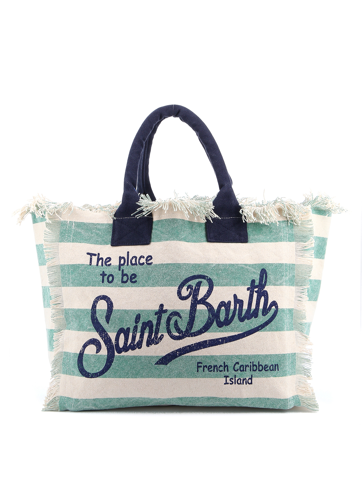 Mc2 Saint Barth Vanity Striped Logo Print Beach Bag In Green | ModeSens