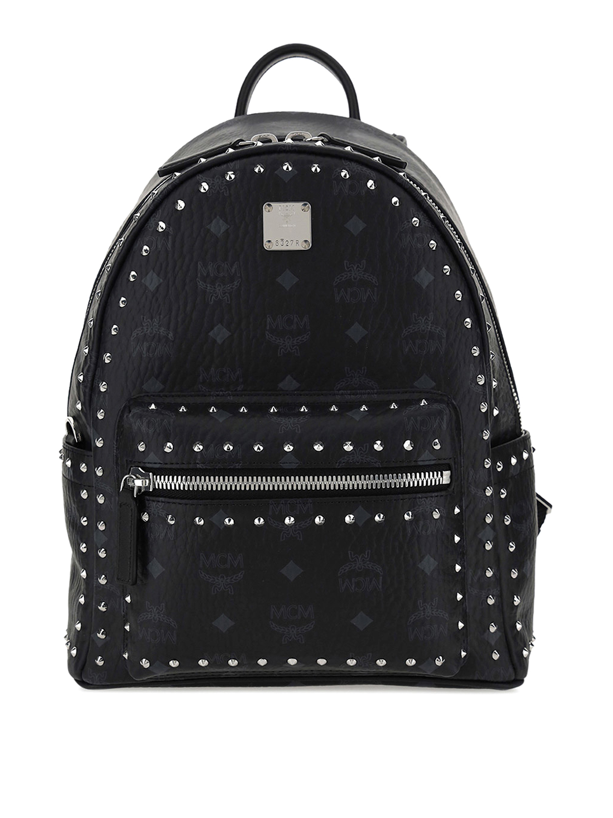 mcm white studded backpack