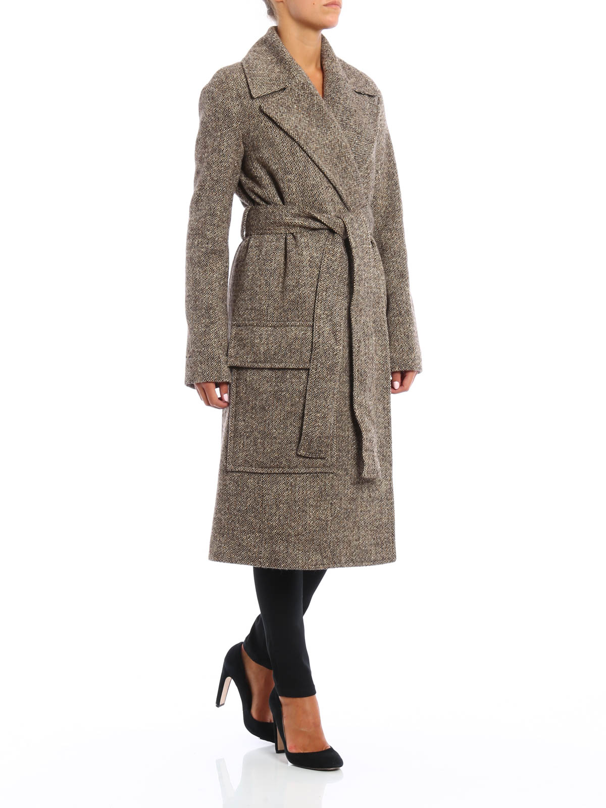 Céline - Melange wool wrap belted coat - knee length coats ...