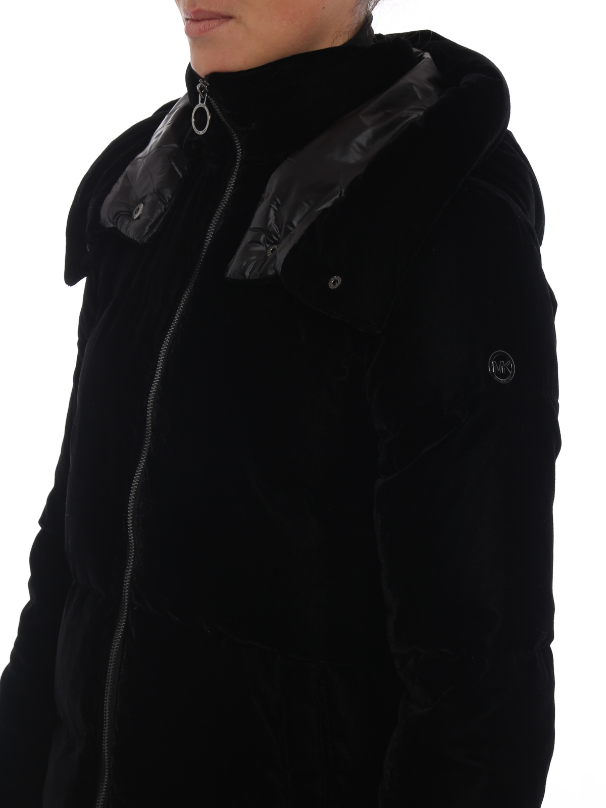 Padded coats Michael Kors - Black velvet down jacket with detachable hood -  77G3590M82001