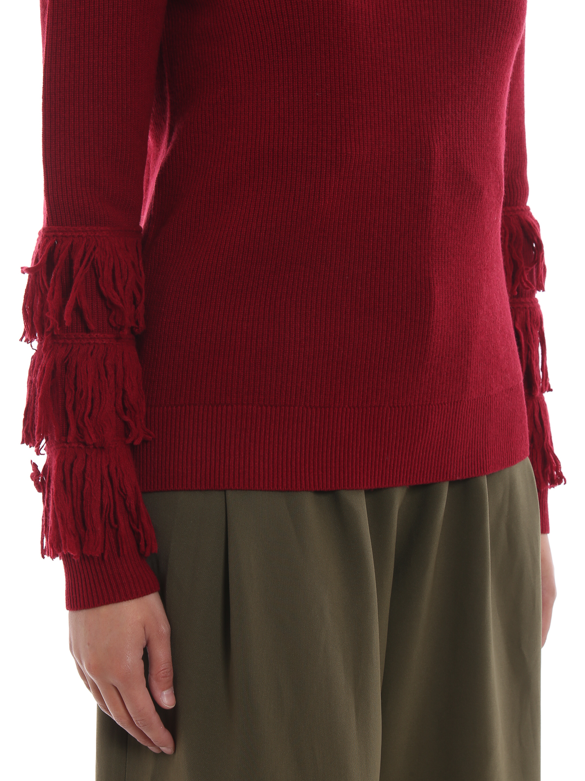 Crew necks Michael Kors - Fringe sleeve maroon cashmere blend sweater -  MF86NPWAUZ937